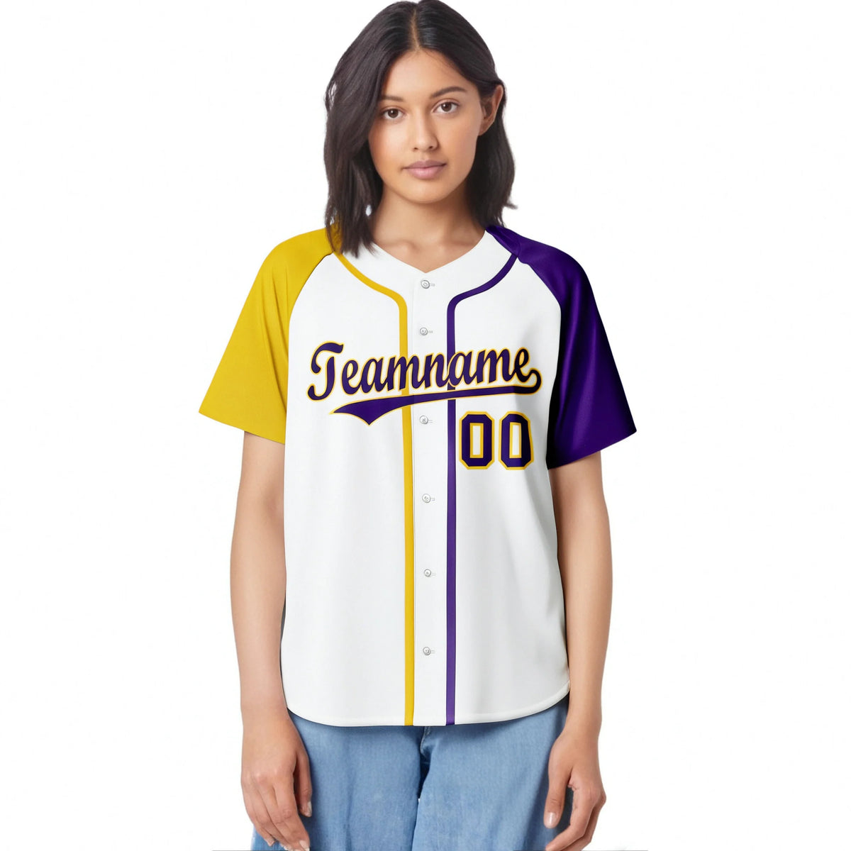 Custom White Yellow Purple Authentic Baseball Jersey