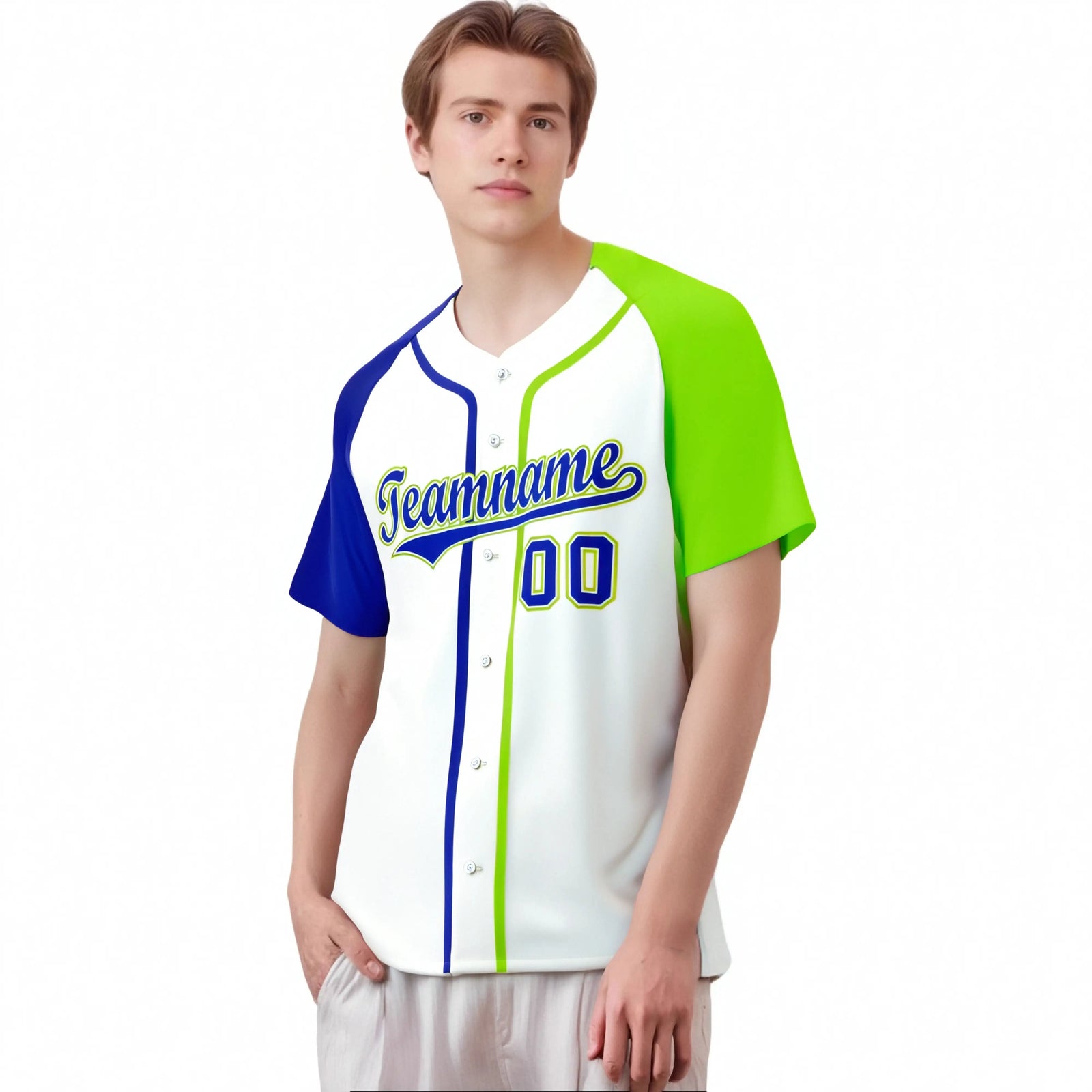 Custom White Blue Neon Green Authentic Baseball Jersey