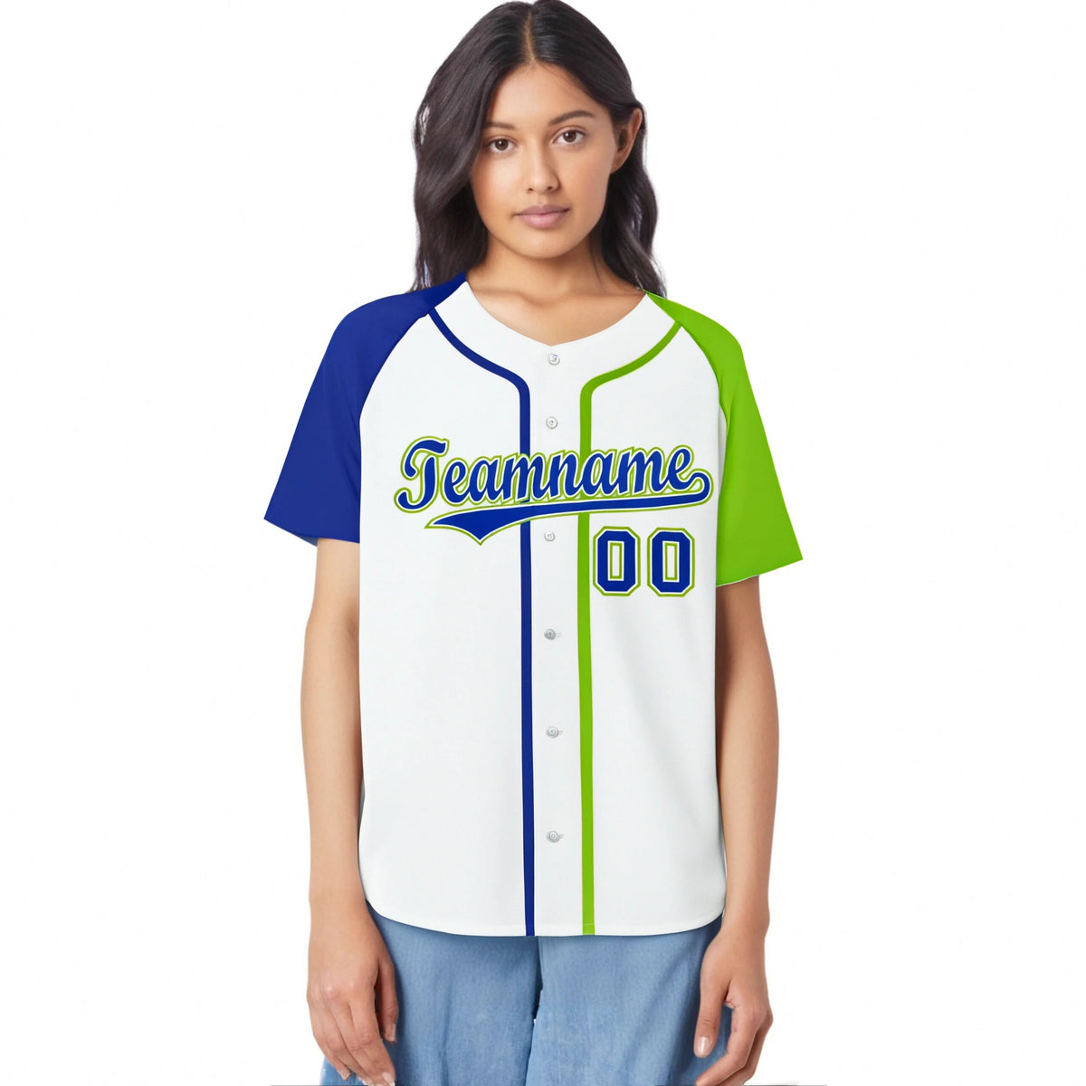 Custom White Blue Neon Green Authentic Baseball Jersey