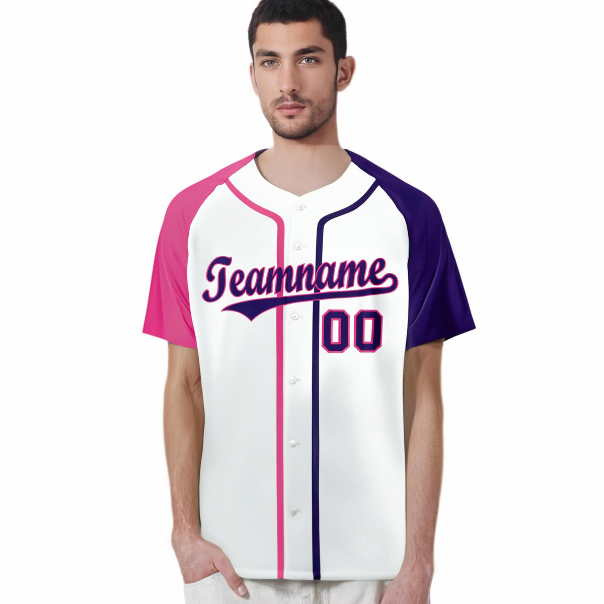 Custom White Pink Purple Authentic Baseball Jersey