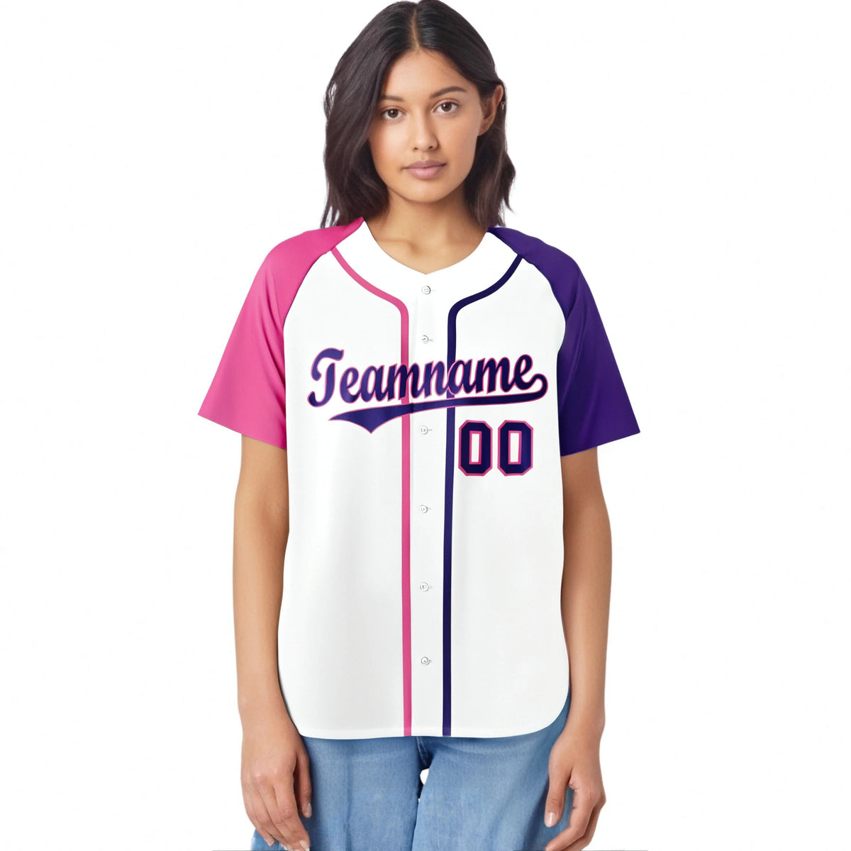 Custom White Pink Purple Authentic Baseball Jersey