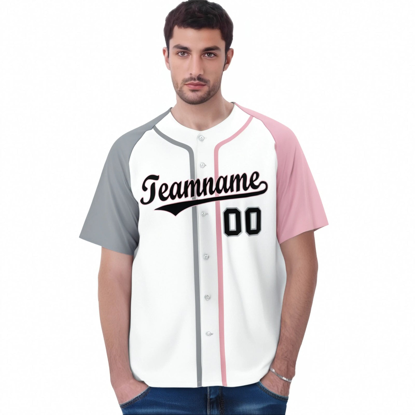Custom White Gray Pink Authentic Baseball Jersey
