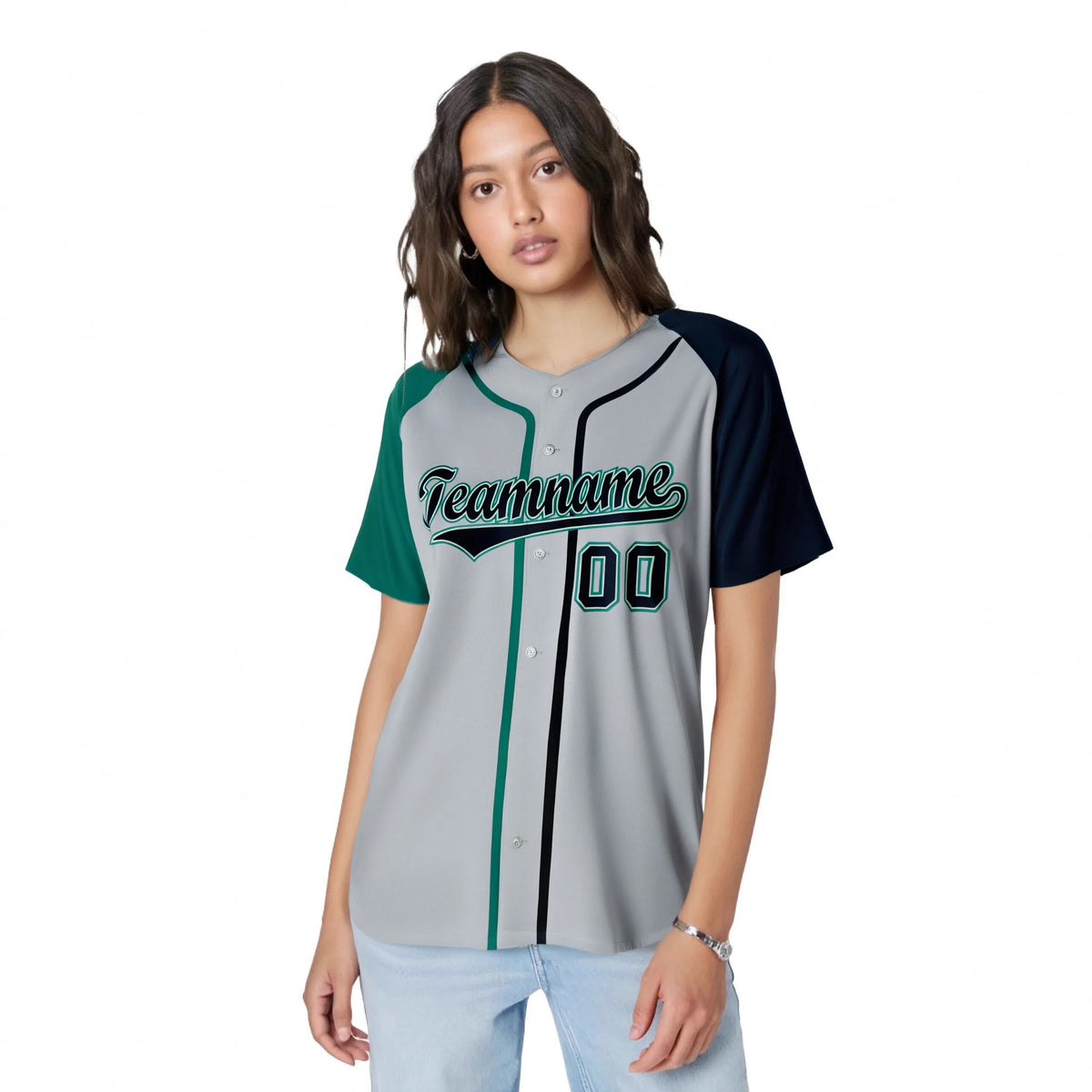 Custom Gray Aqua Green Navy Authentic Baseball Jersey