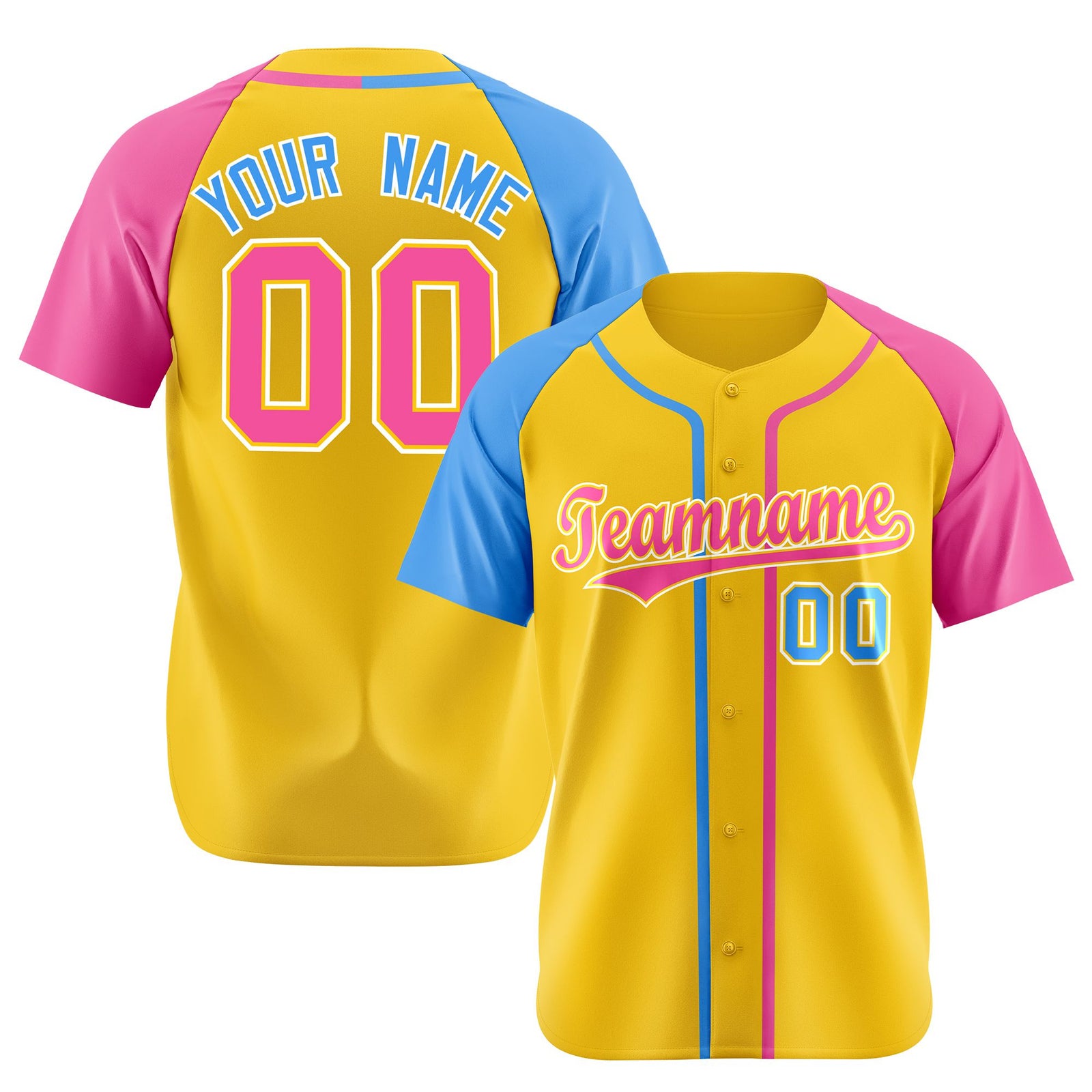Custom Gold Light Blue Pink Authentic Baseball Jersey