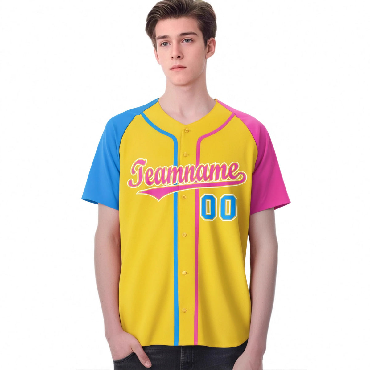 Custom Gold Light Blue Pink Authentic Baseball Jersey