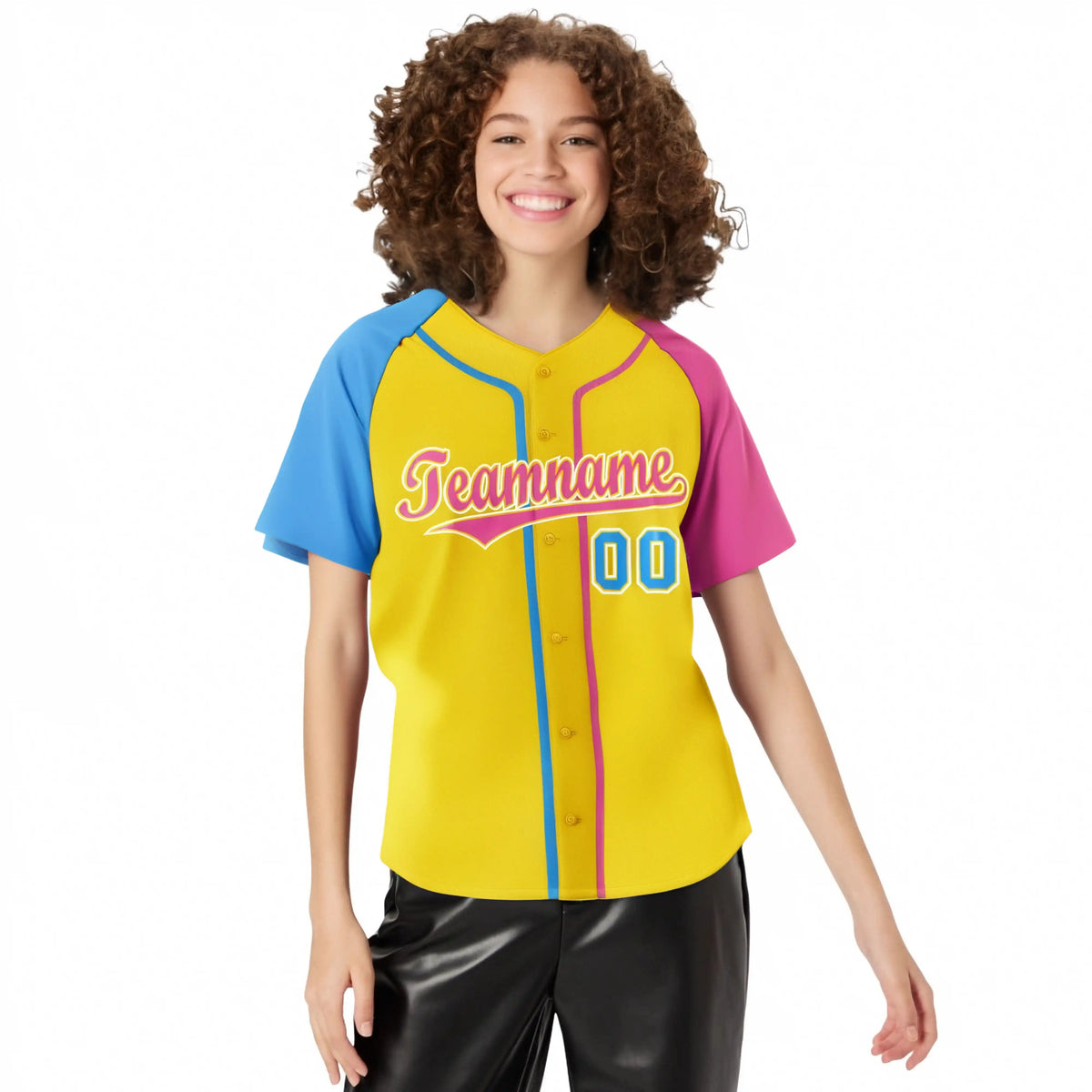 Custom Gold Light Blue Pink Authentic Baseball Jersey