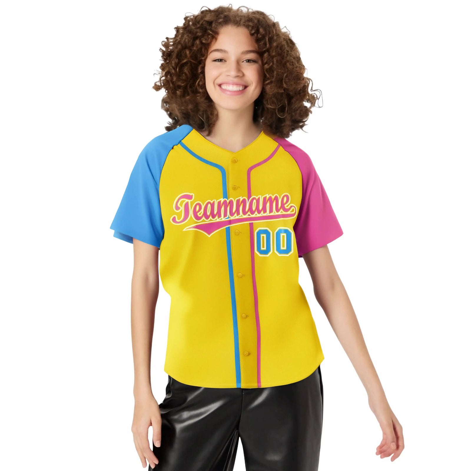 Custom Gold Light Blue Pink Authentic Baseball Jersey