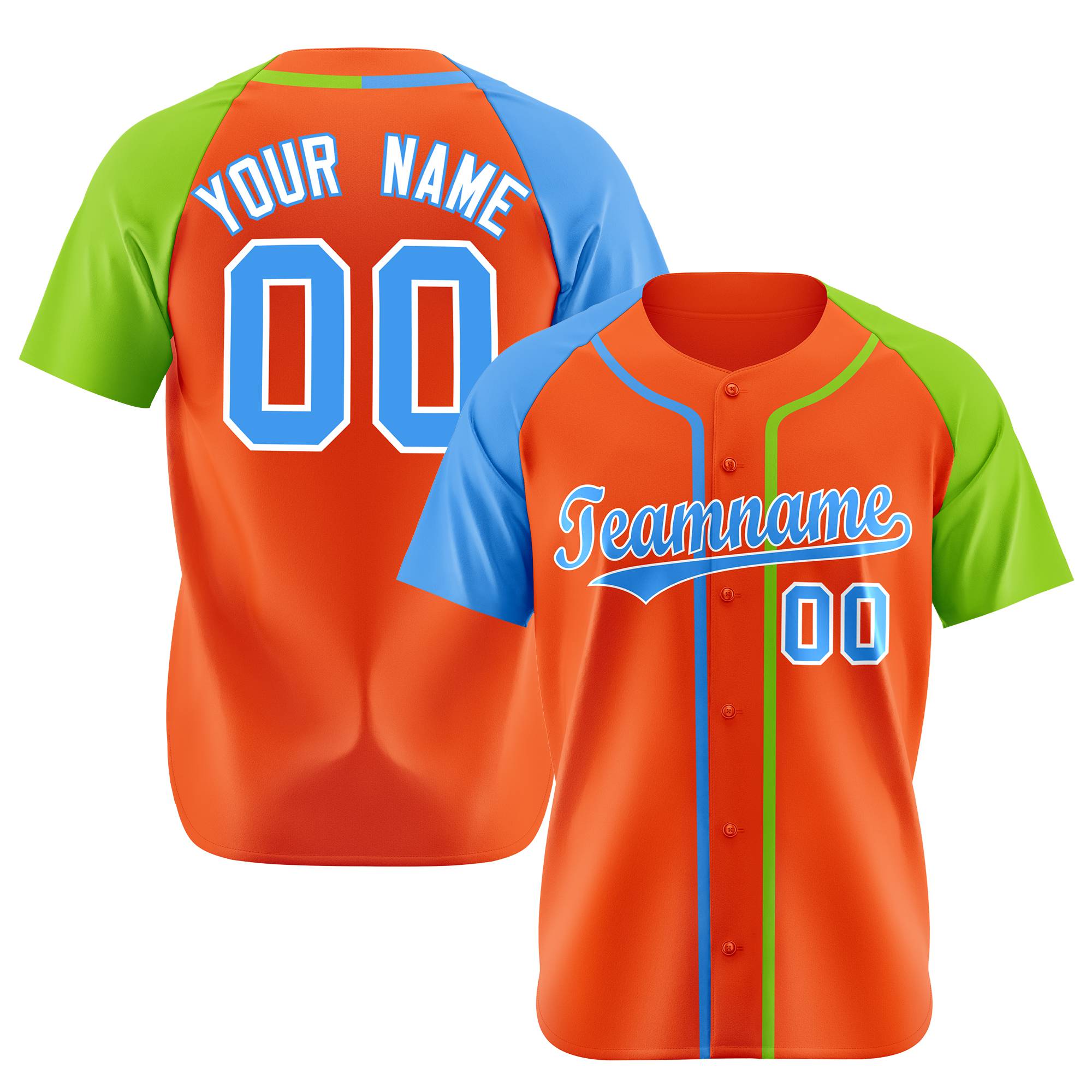 Custom Orange Sky Blue Neon Green Authentic Baseball Jersey