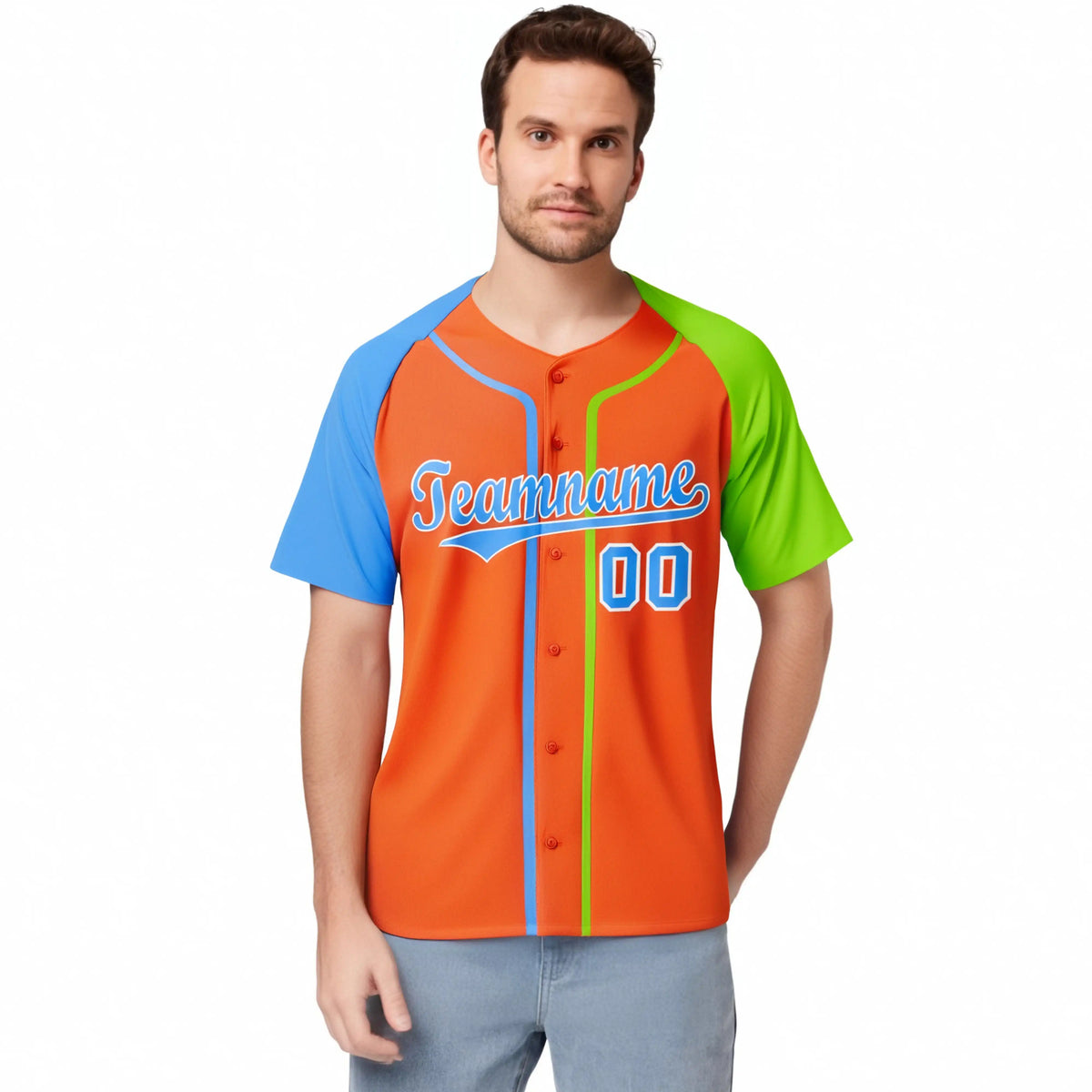 Custom Orange Sky Blue Neon Green Authentic Baseball Jersey