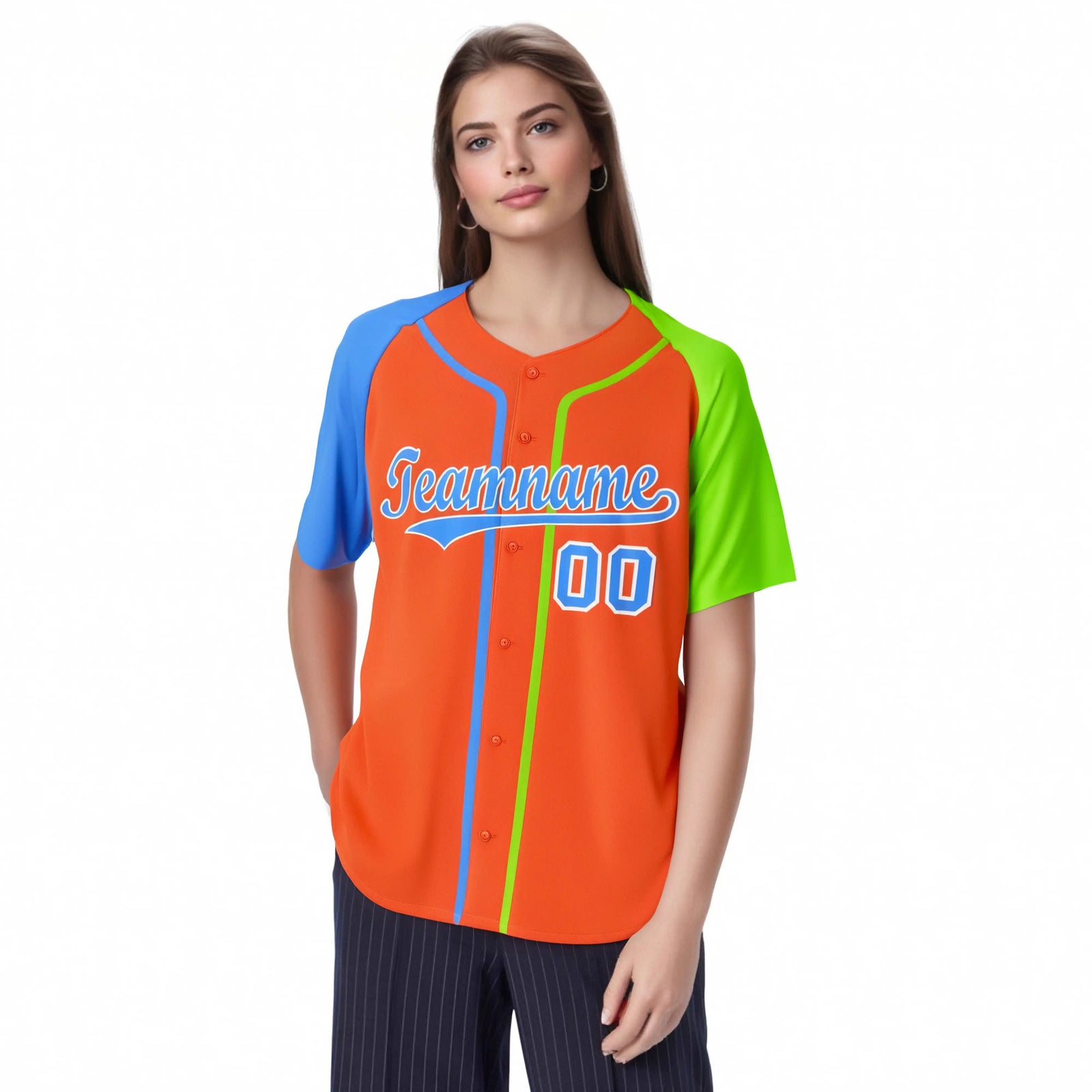 Custom Orange Sky Blue Neon Green Authentic Baseball Jersey