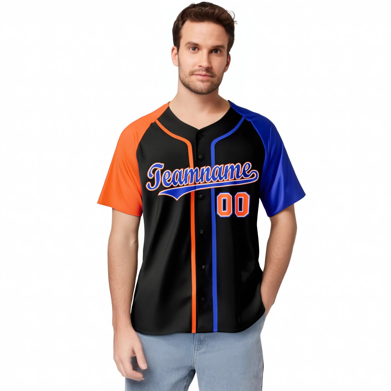 Custom Black Orange Blue Authentic Baseball Jersey