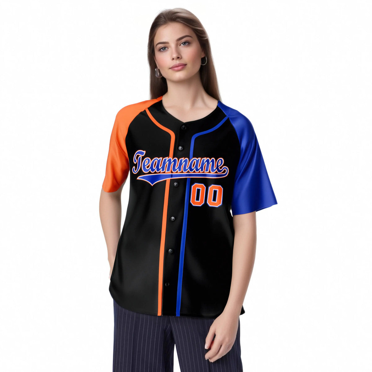 Custom Black Orange Blue Authentic Baseball Jersey