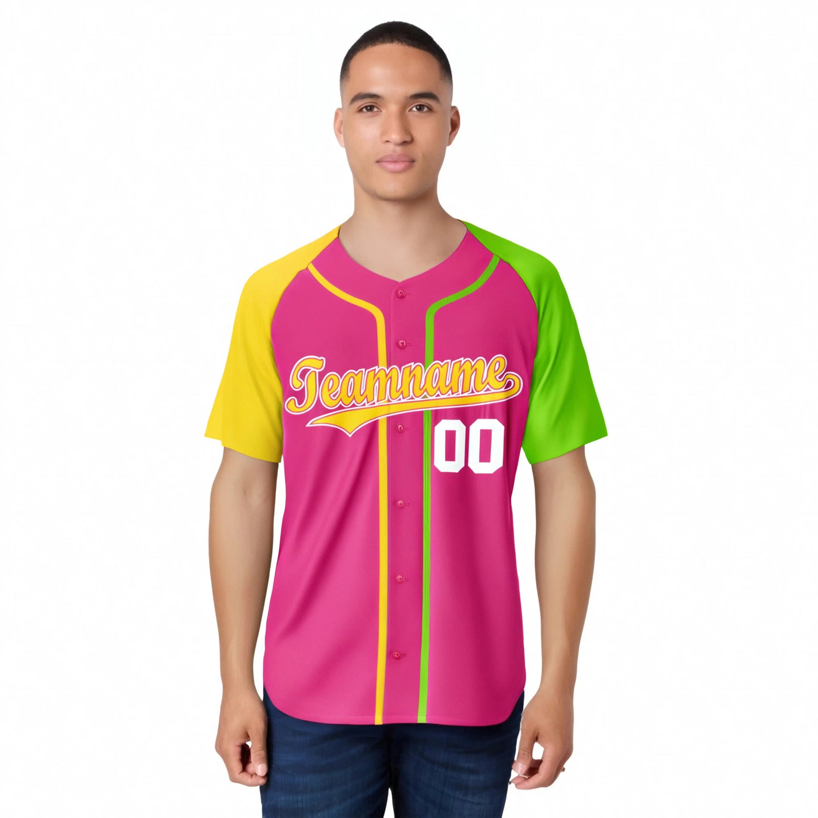 Custom Pink Gold Neon Green Authentic Baseball Jersey