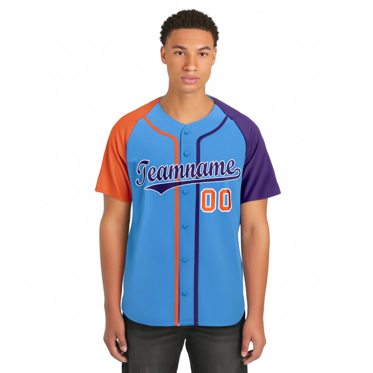 Custom Sky Blue Orange Purple Authentic Baseball Jersey