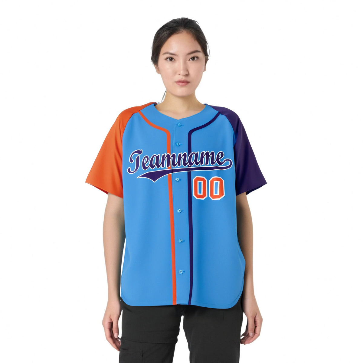 Custom Sky Blue Orange Purple Authentic Baseball Jersey