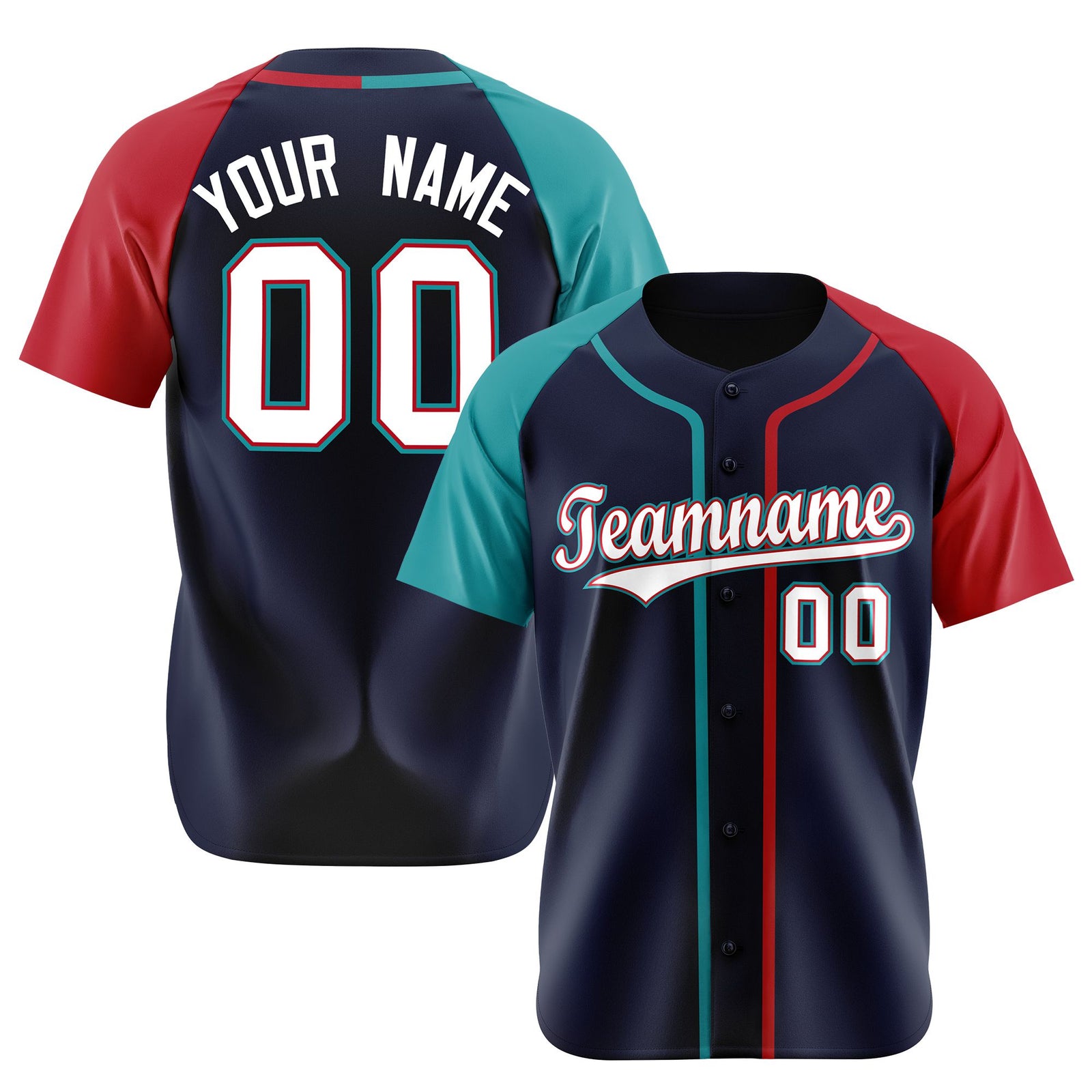 Custom Navy Aqua Red Authentic Baseball Jersey