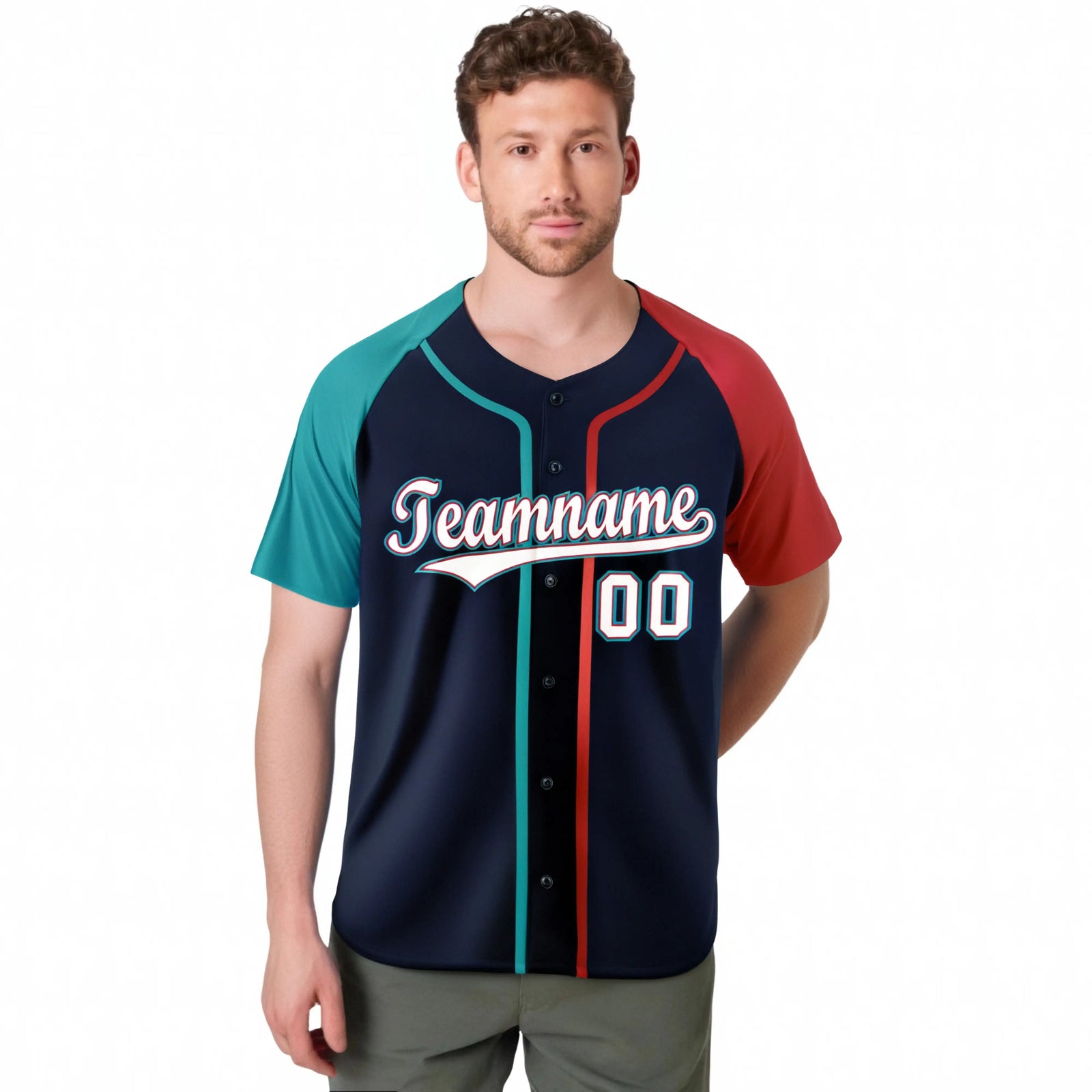 Custom Navy Aqua Red Authentic Baseball Jersey