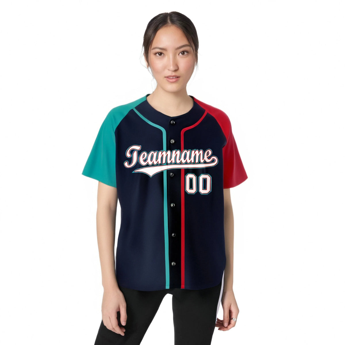 Custom Navy Aqua Red Authentic Baseball Jersey