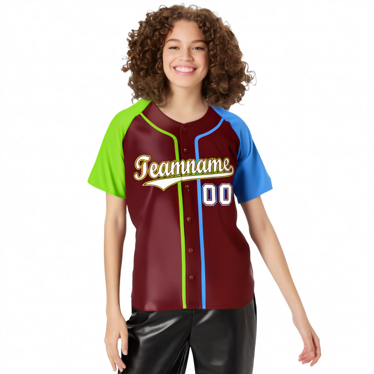Custom Burgundy Neon Green Sky Blue Authentic Baseball Jersey