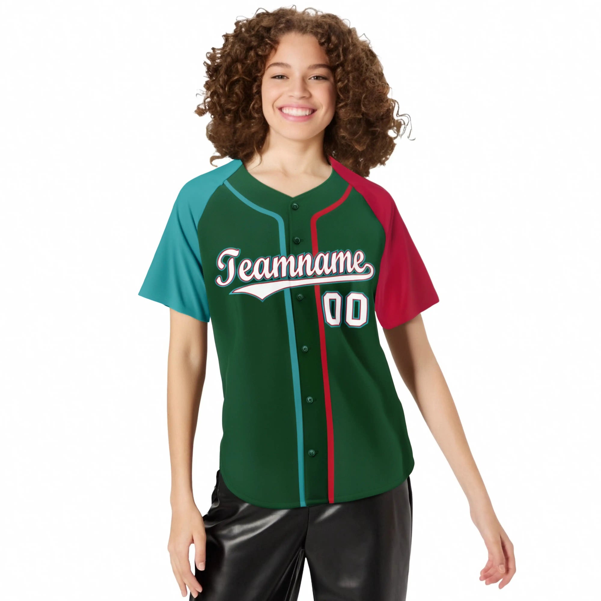 Custom Kelly Green Aqua Red Authentic Baseball Jersey