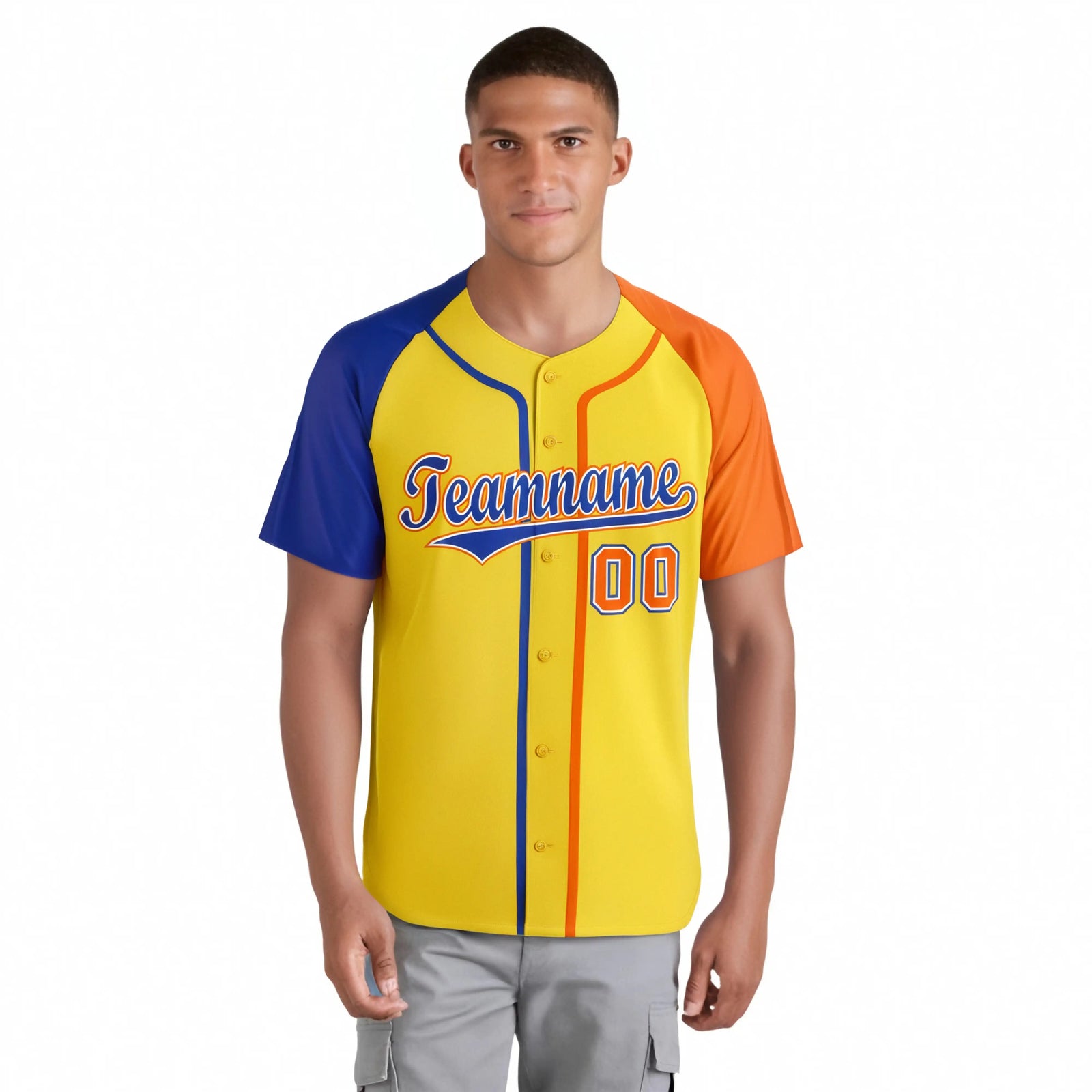 Custom Gold Blue Orange Authentic Baseball Jersey
