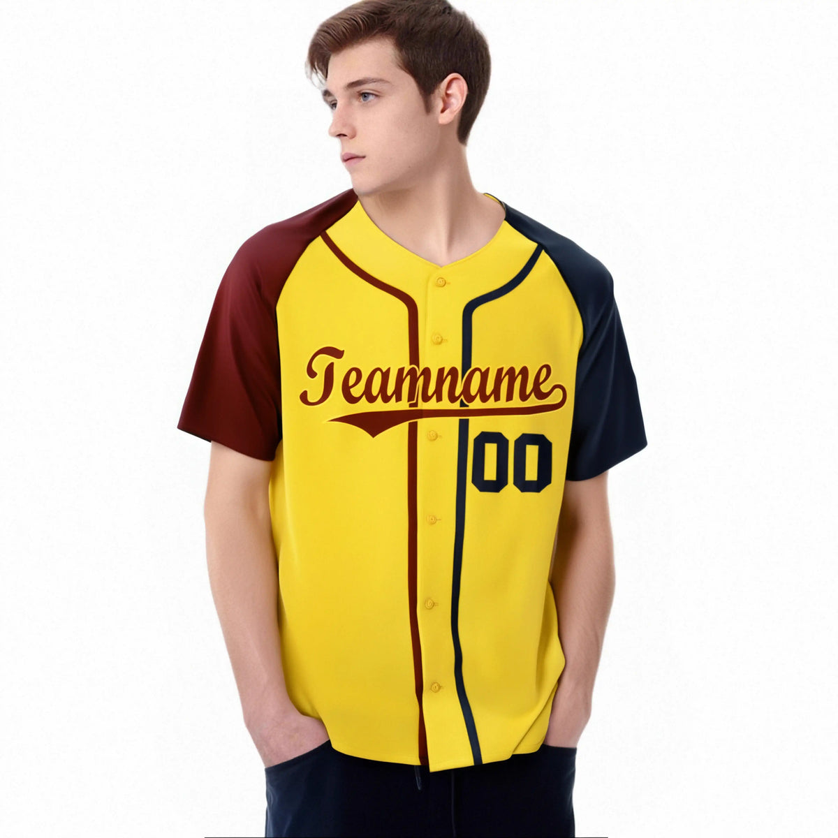 Custom Yellow Burgundy Navy Authentic Baseball Jersey