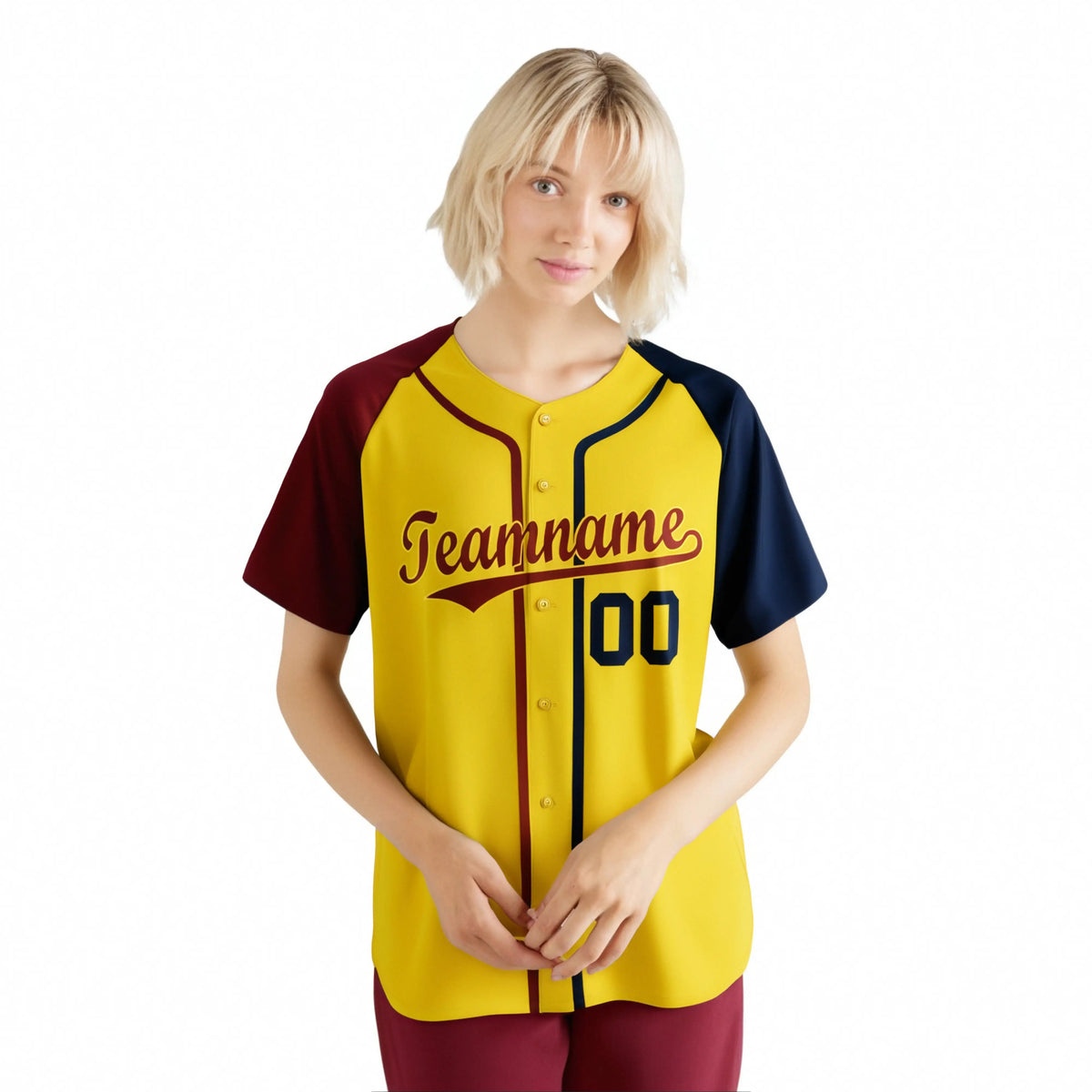 Custom Yellow Burgundy Navy Authentic Baseball Jersey