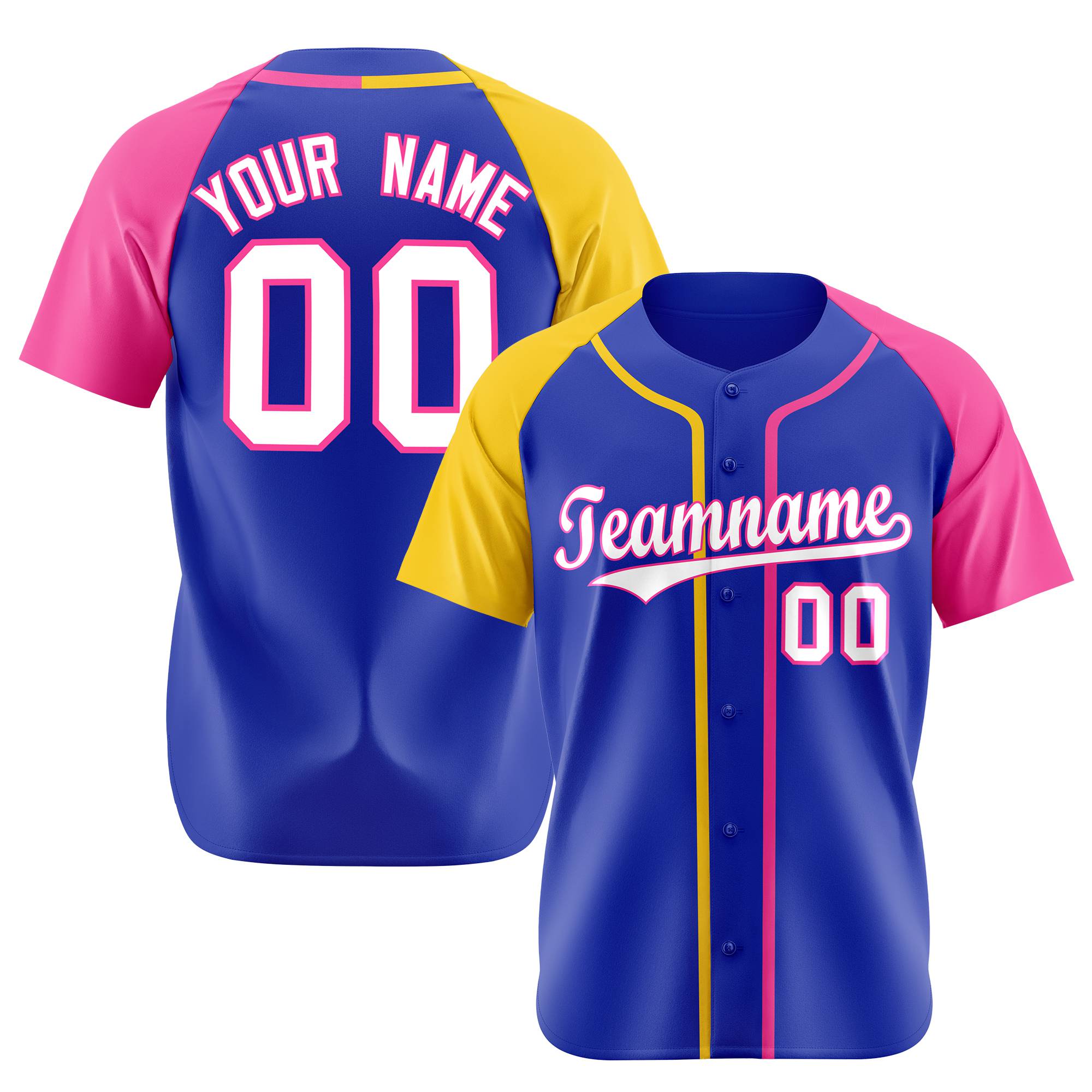 Custom Blue Yellow Pink Authentic Baseball Jersey