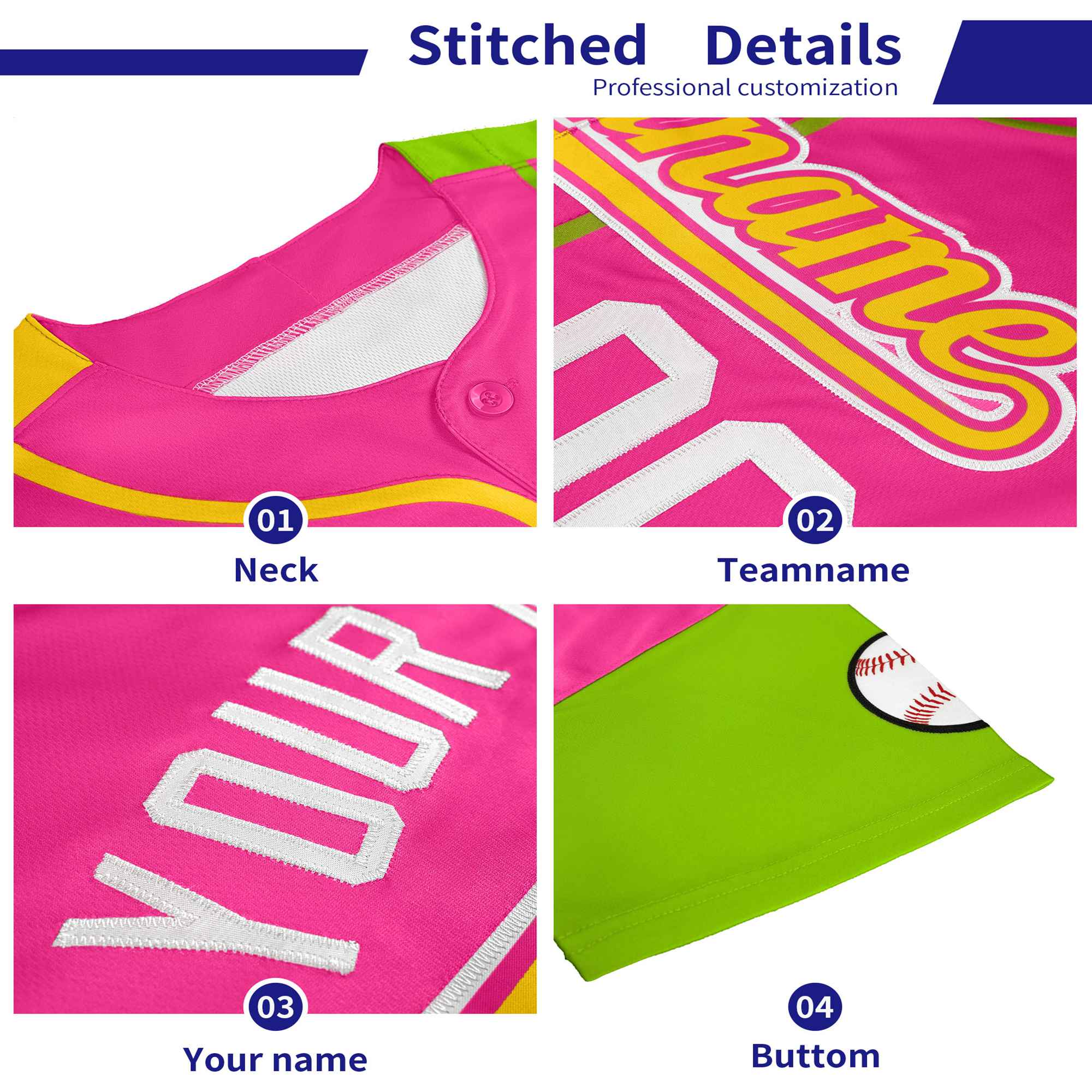 Custom Blue Yellow Pink Authentic Baseball Jersey