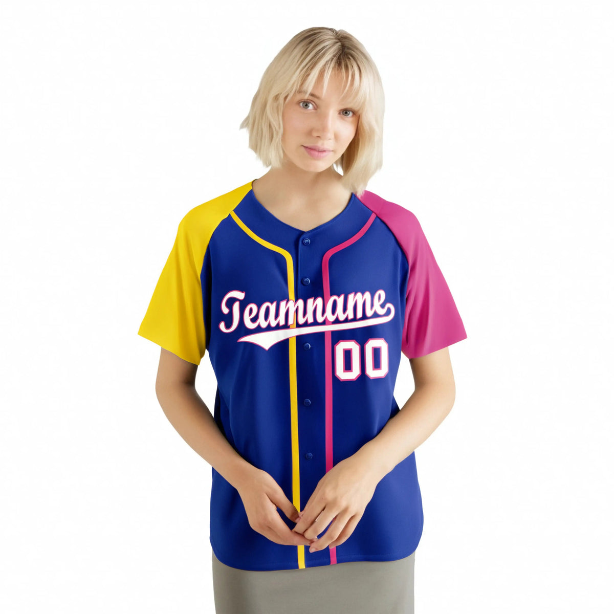 Custom Blue Yellow Pink Authentic Baseball Jersey