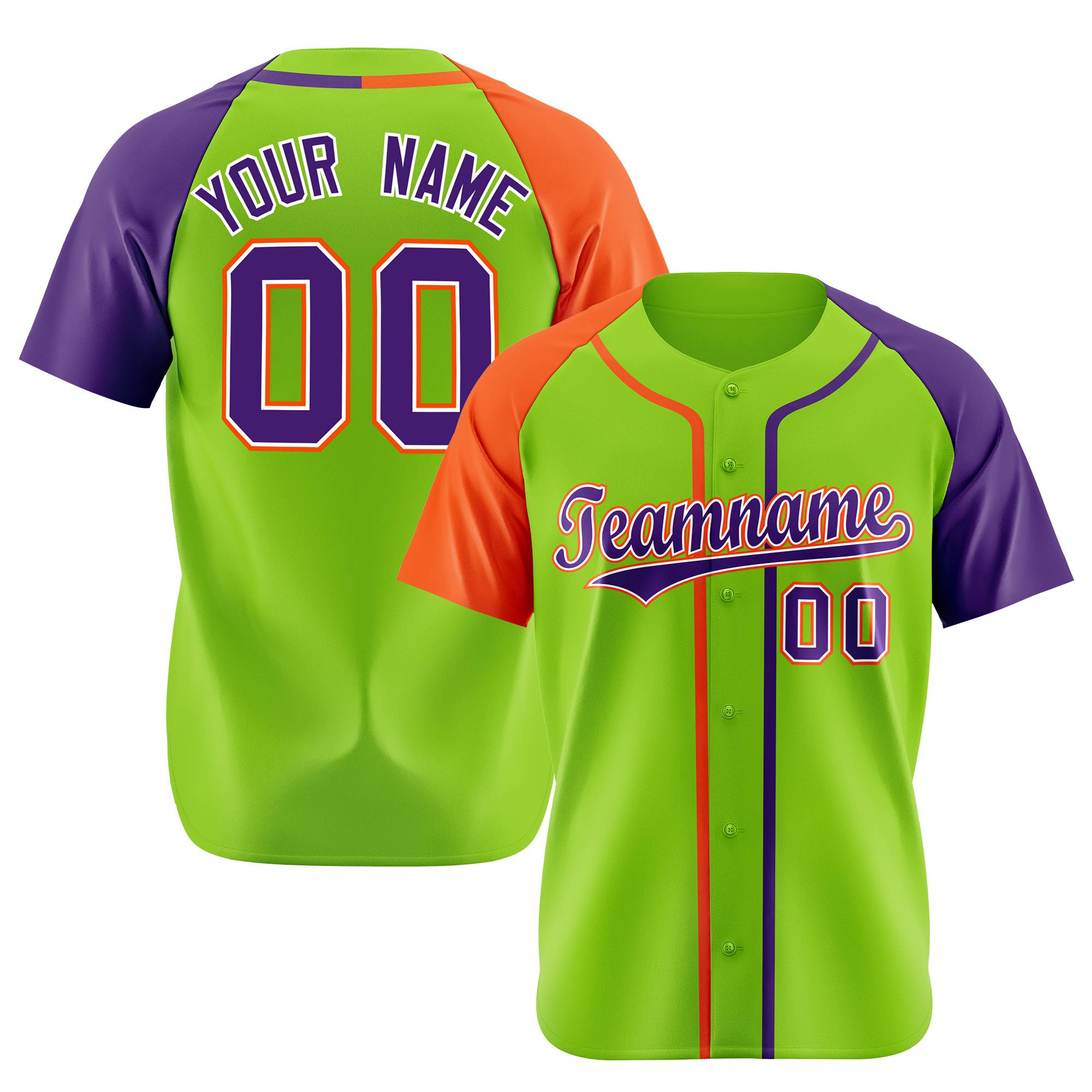 Custom Neon Green Orange Purple Authentic Baseball Jersey