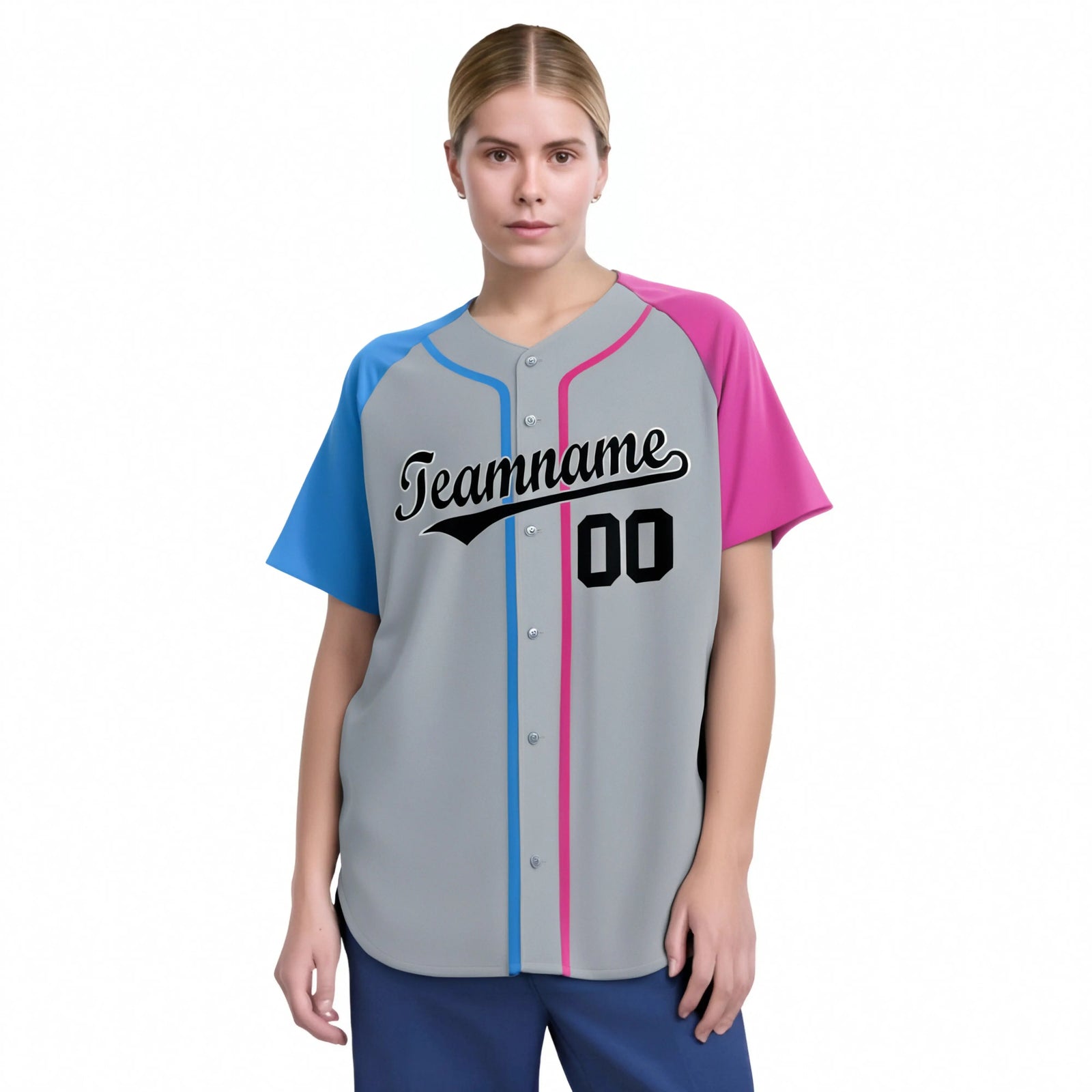 Custom Gray Light Blue Pink Authentic Baseball Jersey