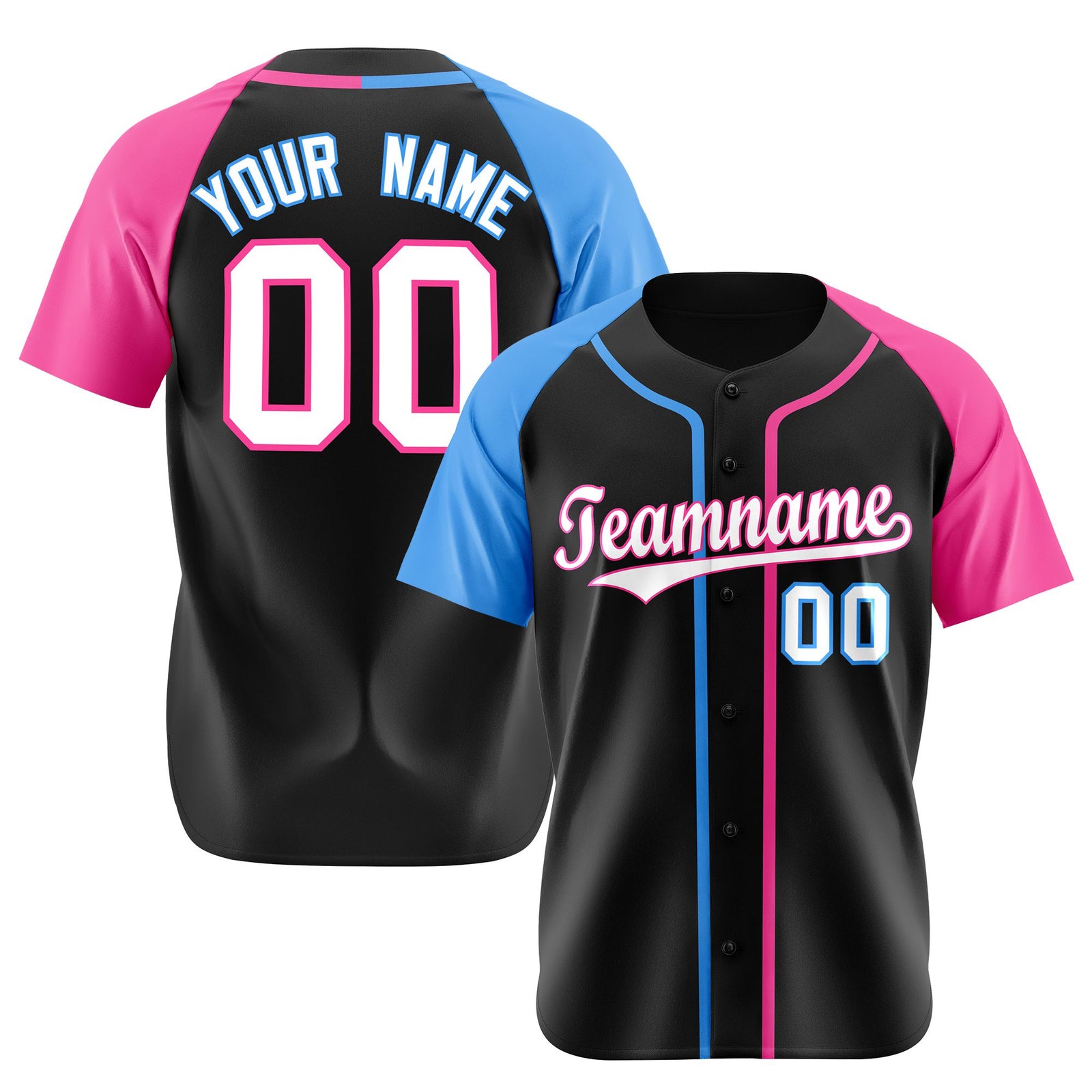Custom Black Light Blue Pink Authentic Baseball Jersey