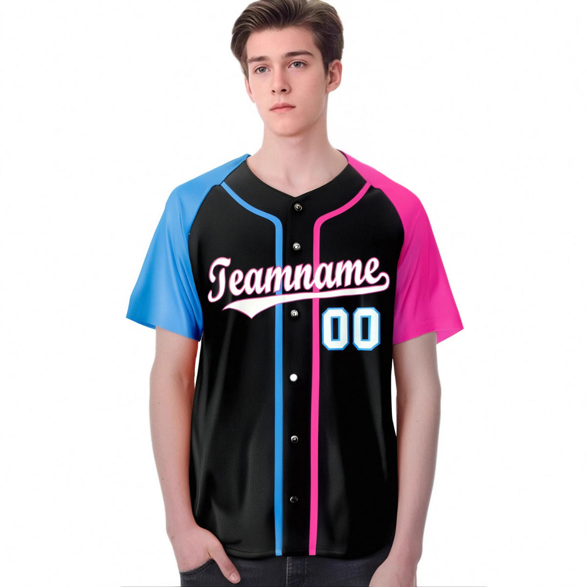 Custom Black Light Blue Pink Authentic Baseball Jersey