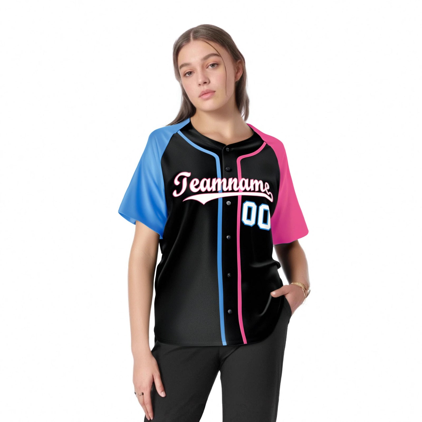 Custom Black Light Blue Pink Authentic Baseball Jersey