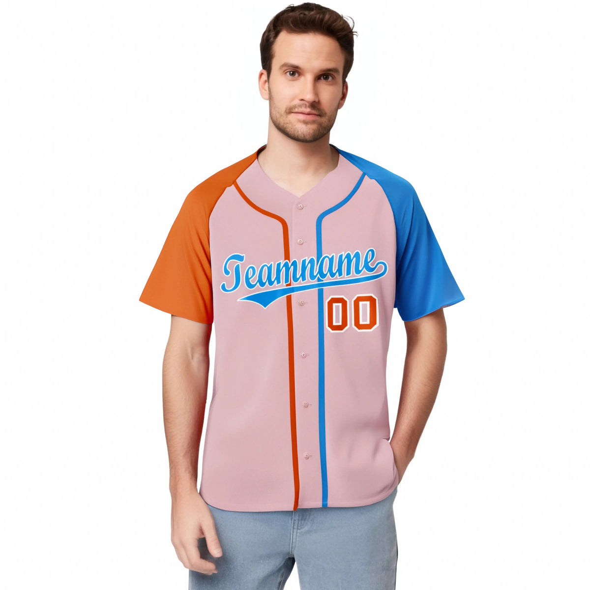 Custom Pink Orange Light Blue Authenti Baseball Jersey