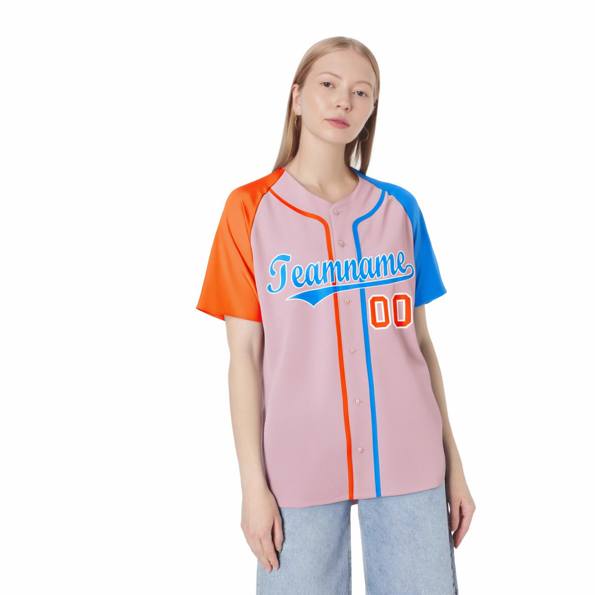 Custom Pink Orange Light Blue Authenti Baseball Jersey