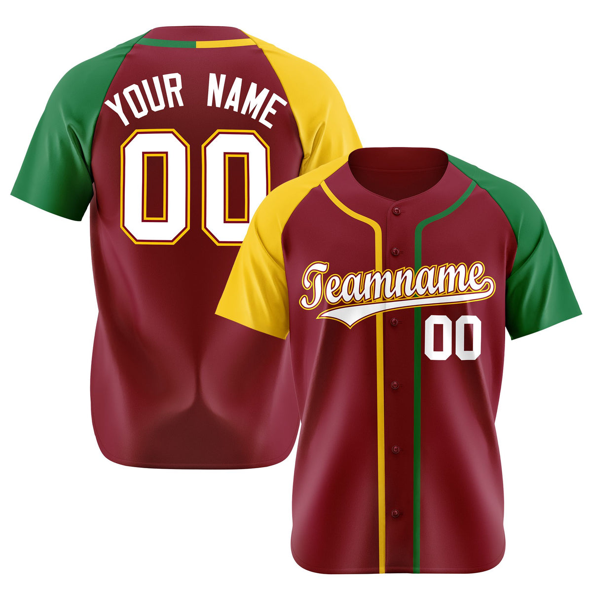 Custom Burgundy Yellow Green Authentic Baseball Jersey