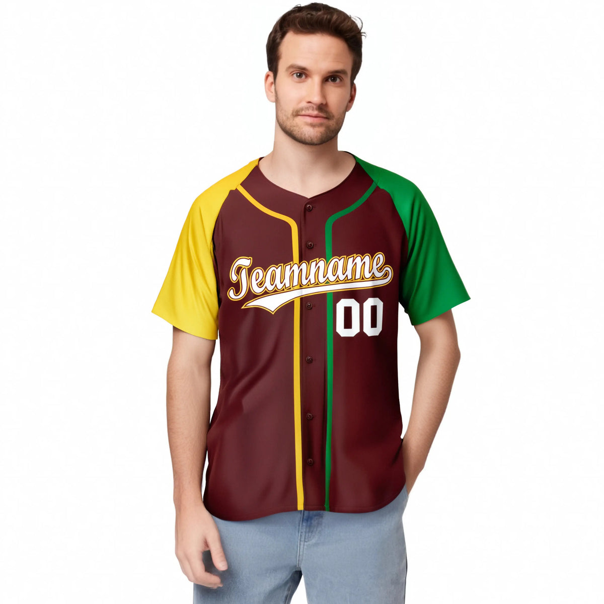 Custom Burgundy Yellow Green Authentic Baseball Jersey