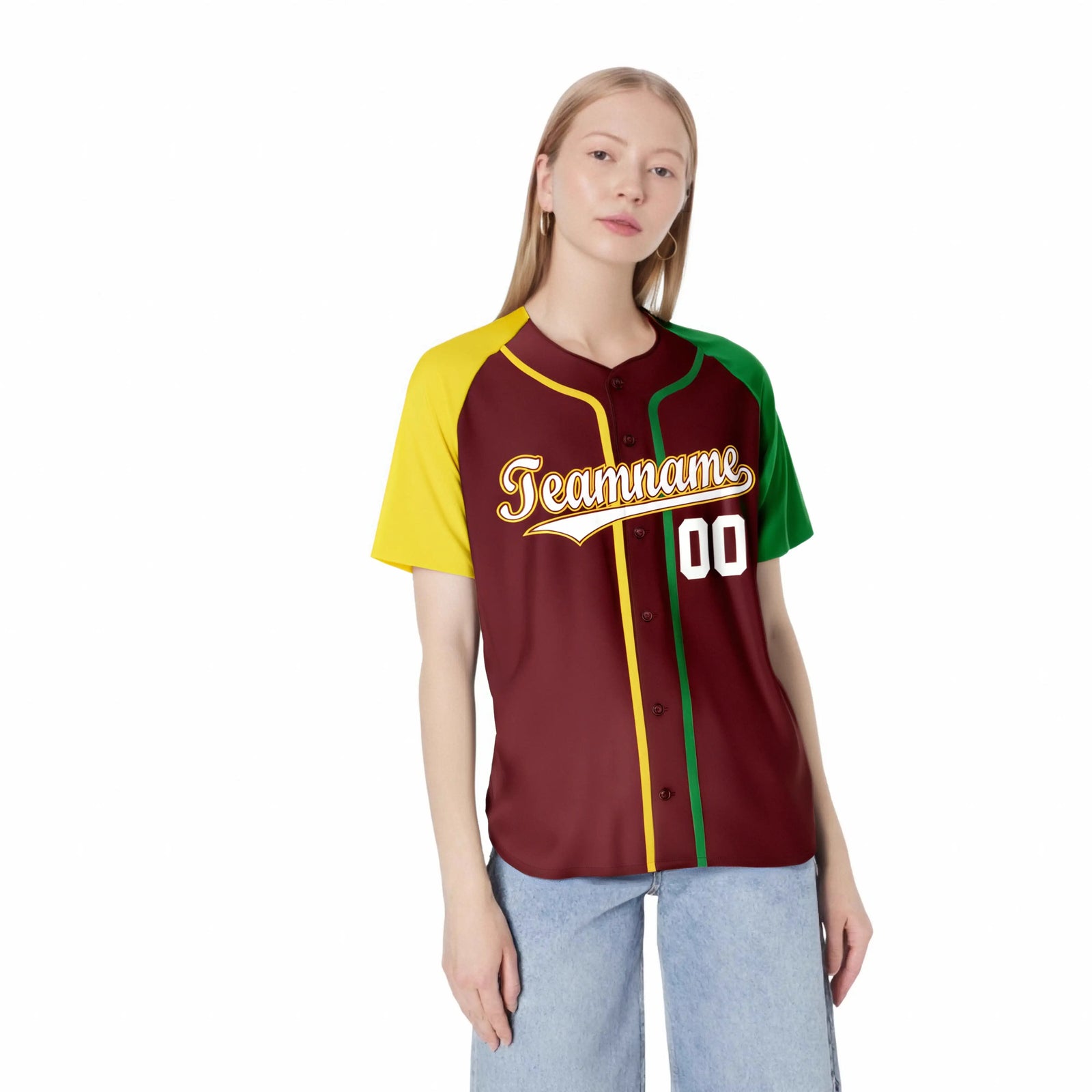 Custom Burgundy Yellow Green Authentic Baseball Jersey