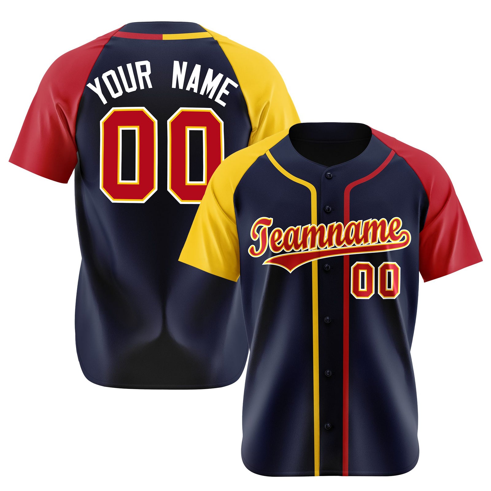 Custom Navy Yellow Red Authentic Baseball Jersey