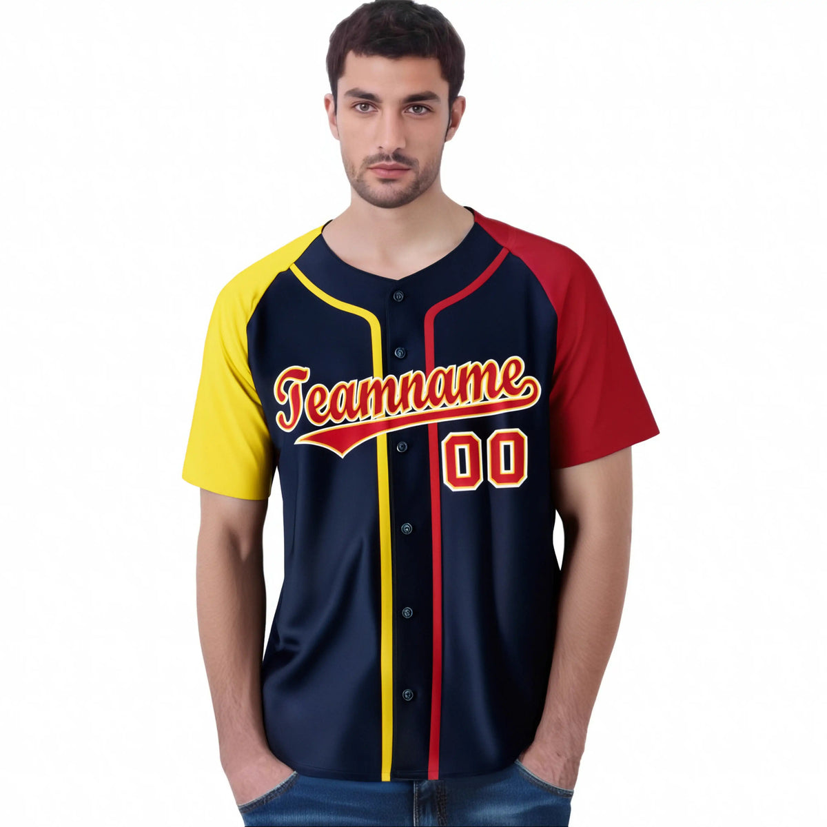 Custom Navy Yellow Red Authentic Baseball Jersey