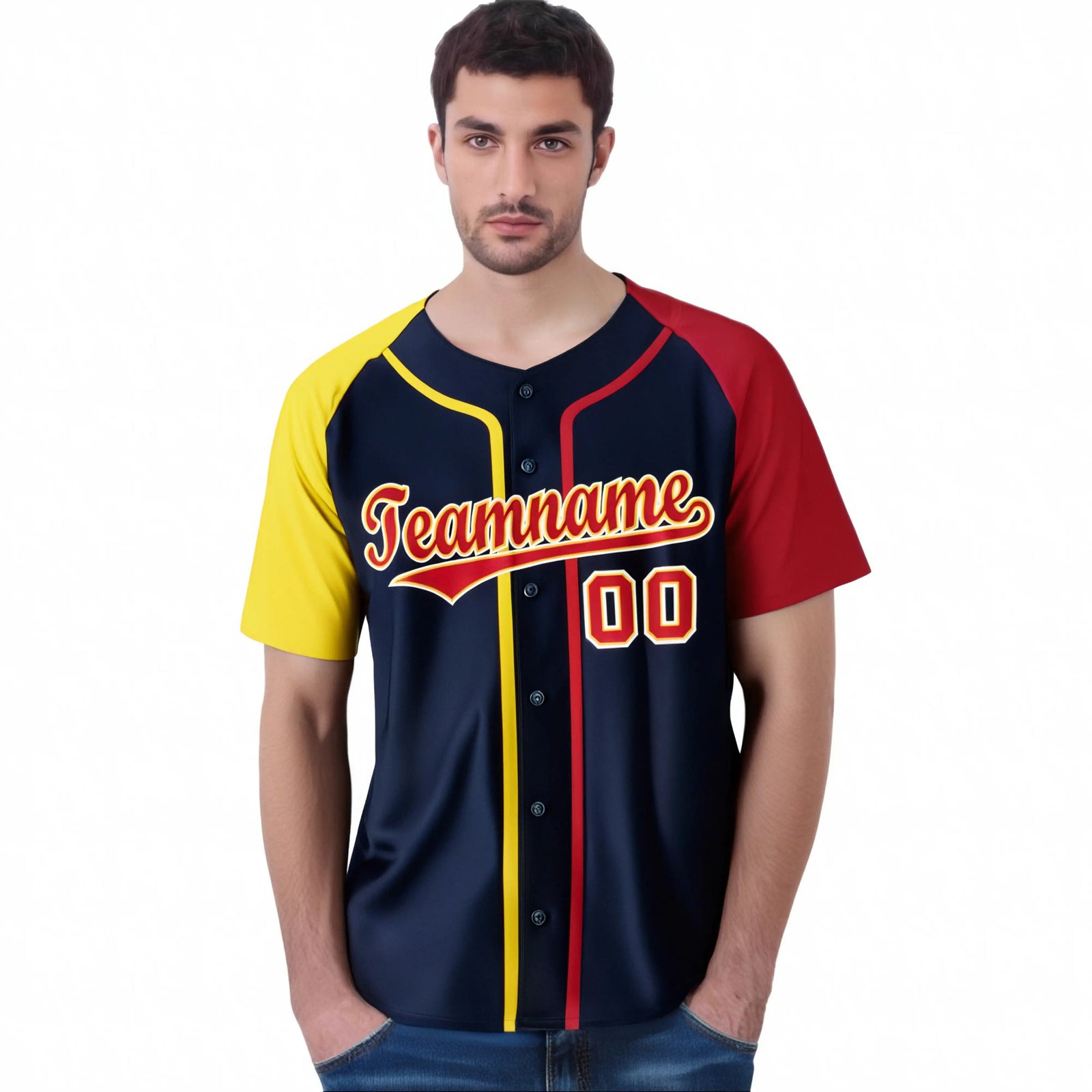 Custom Navy Yellow Red Authentic Baseball Jersey