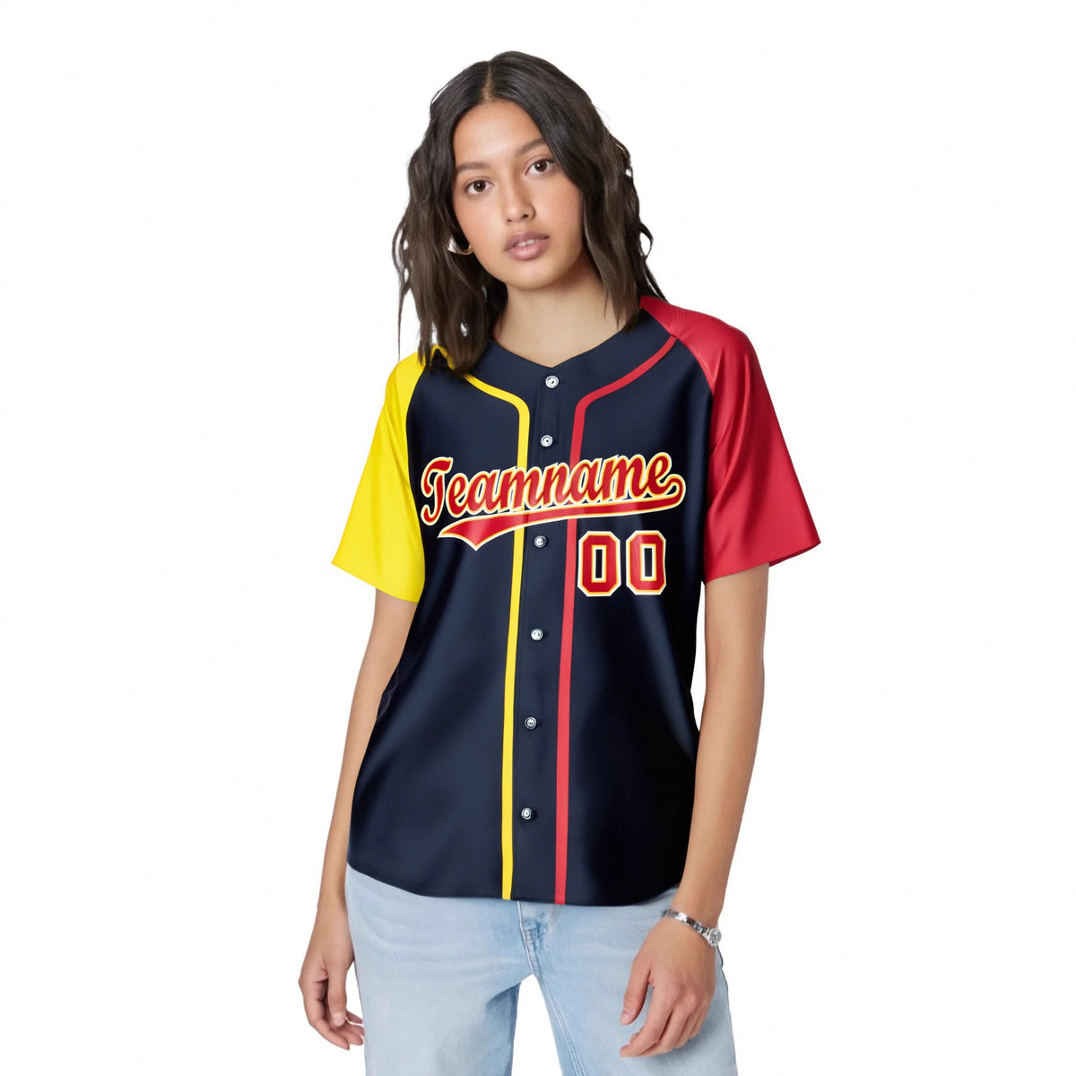 Custom Navy Yellow Red Authentic Baseball Jersey