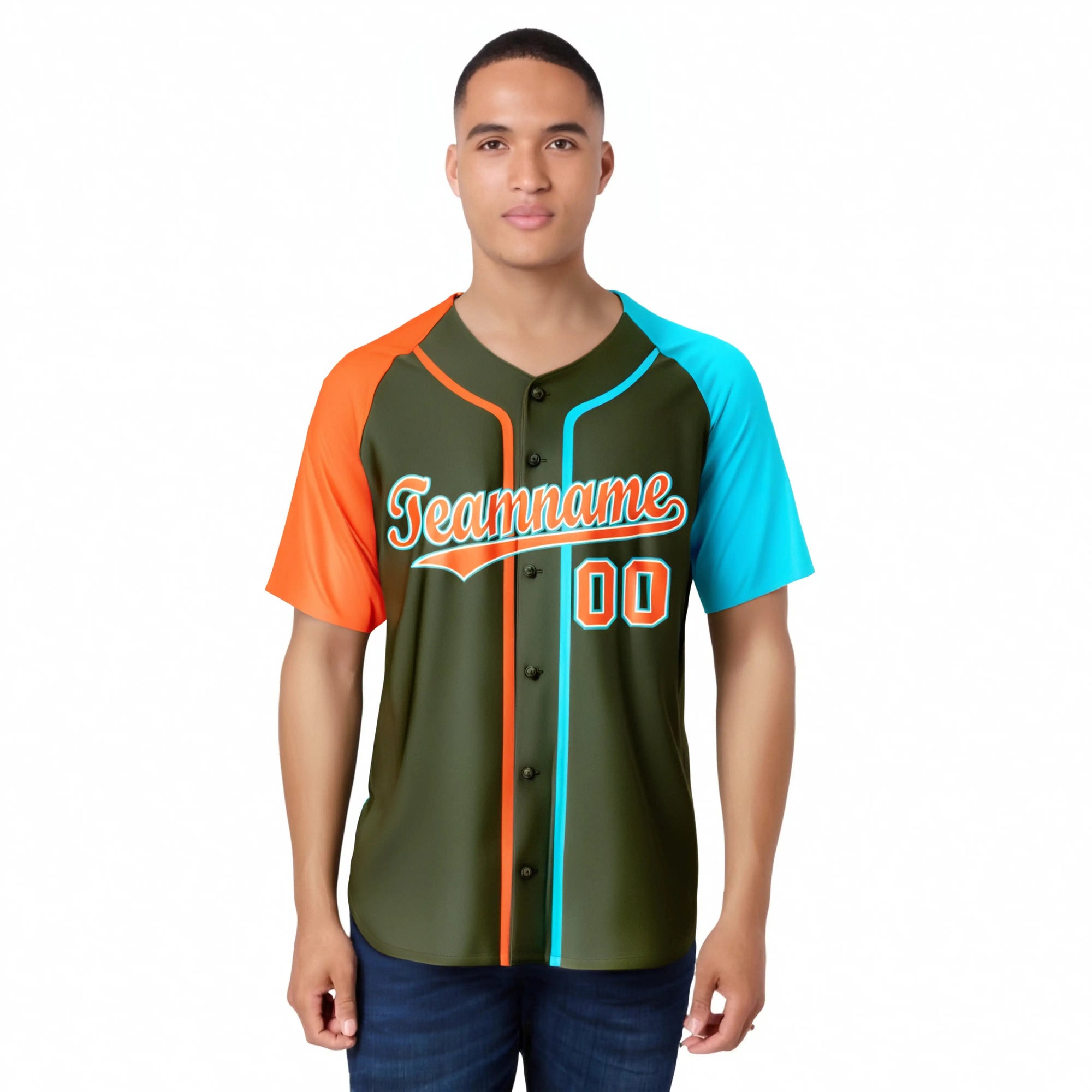 Custom Olive Orange Blue Authentic Baseball Jersey