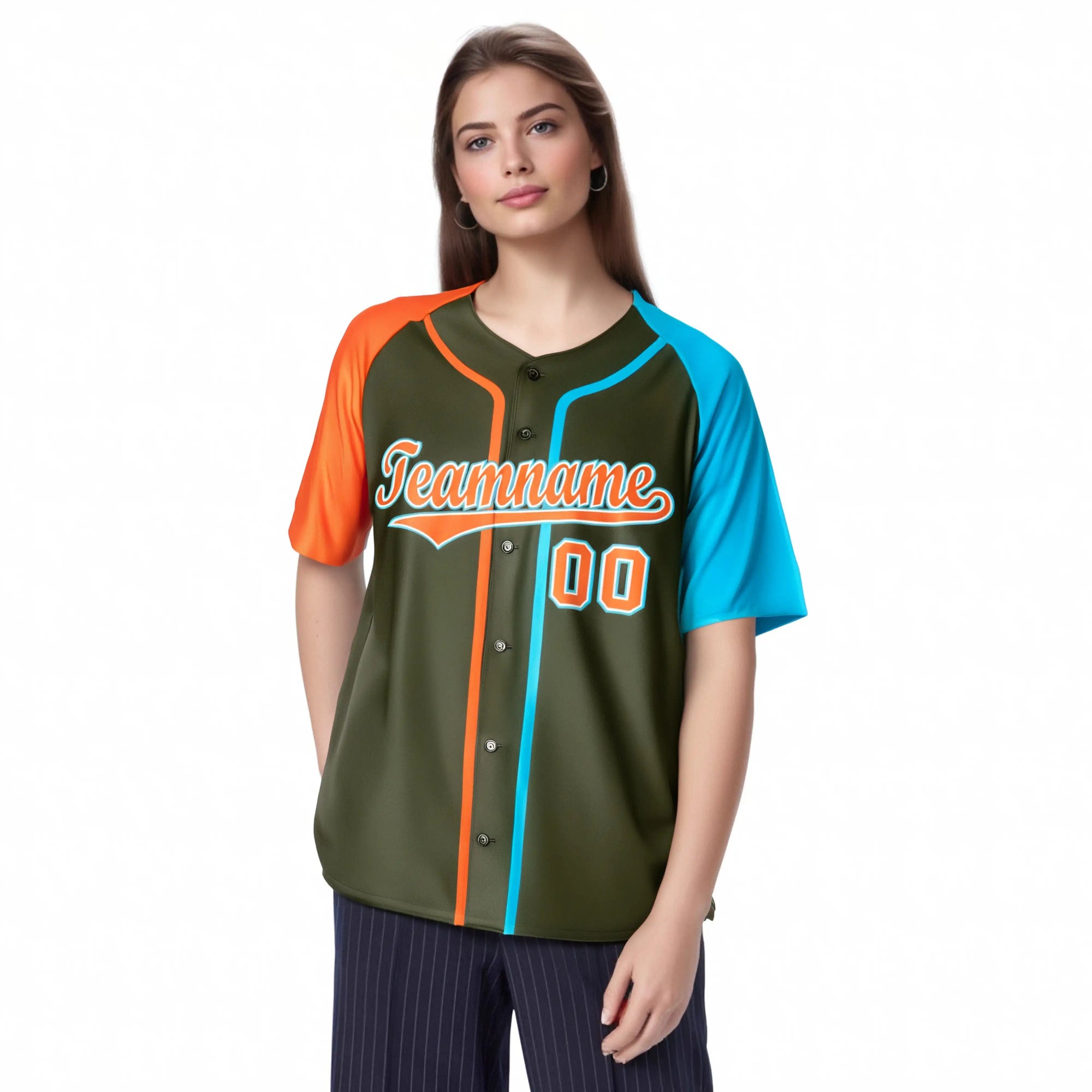 Custom Olive Orange Blue Authentic Baseball Jersey