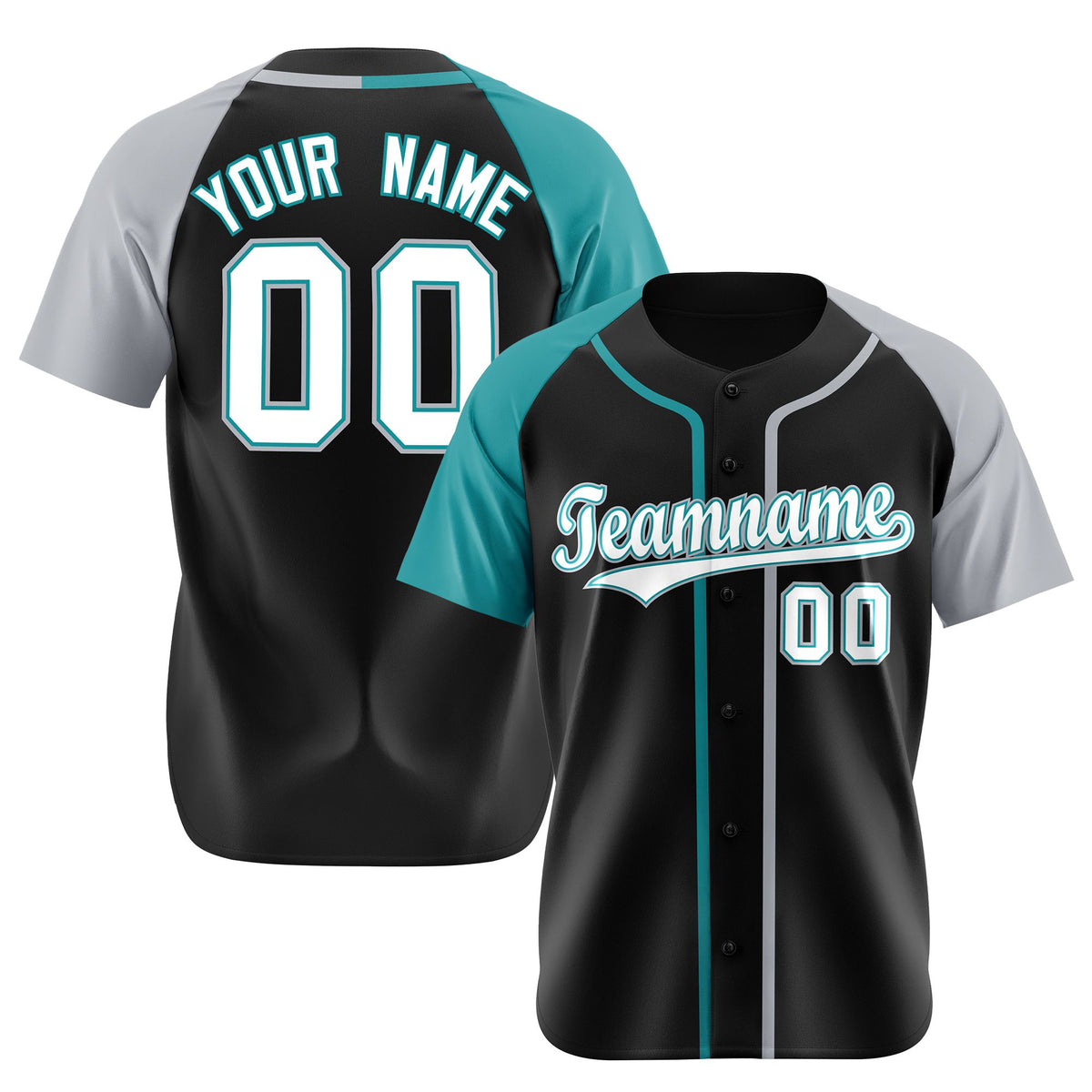 Custom Black Aqua Gray Authentic Baseball Jersey