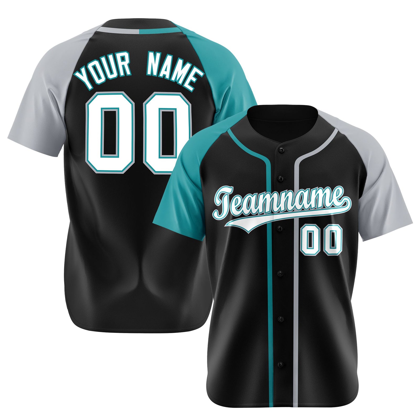 Custom Black Aqua Gray Authentic Baseball Jersey