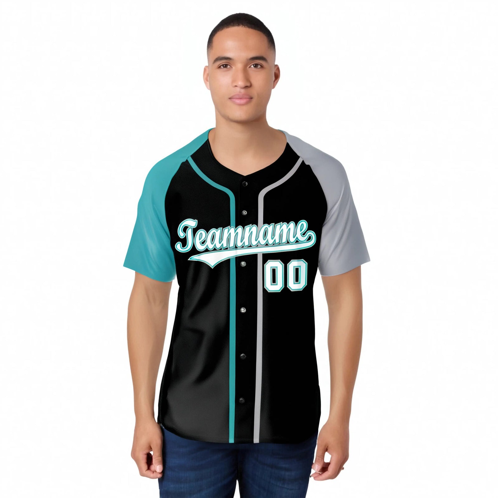 Custom Black Aqua Gray Authentic Baseball Jersey