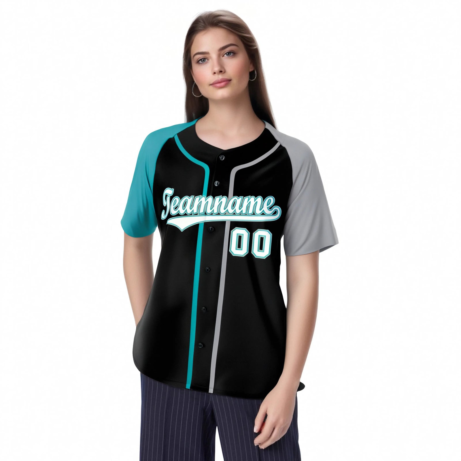 Custom Black Aqua Gray Authentic Baseball Jersey
